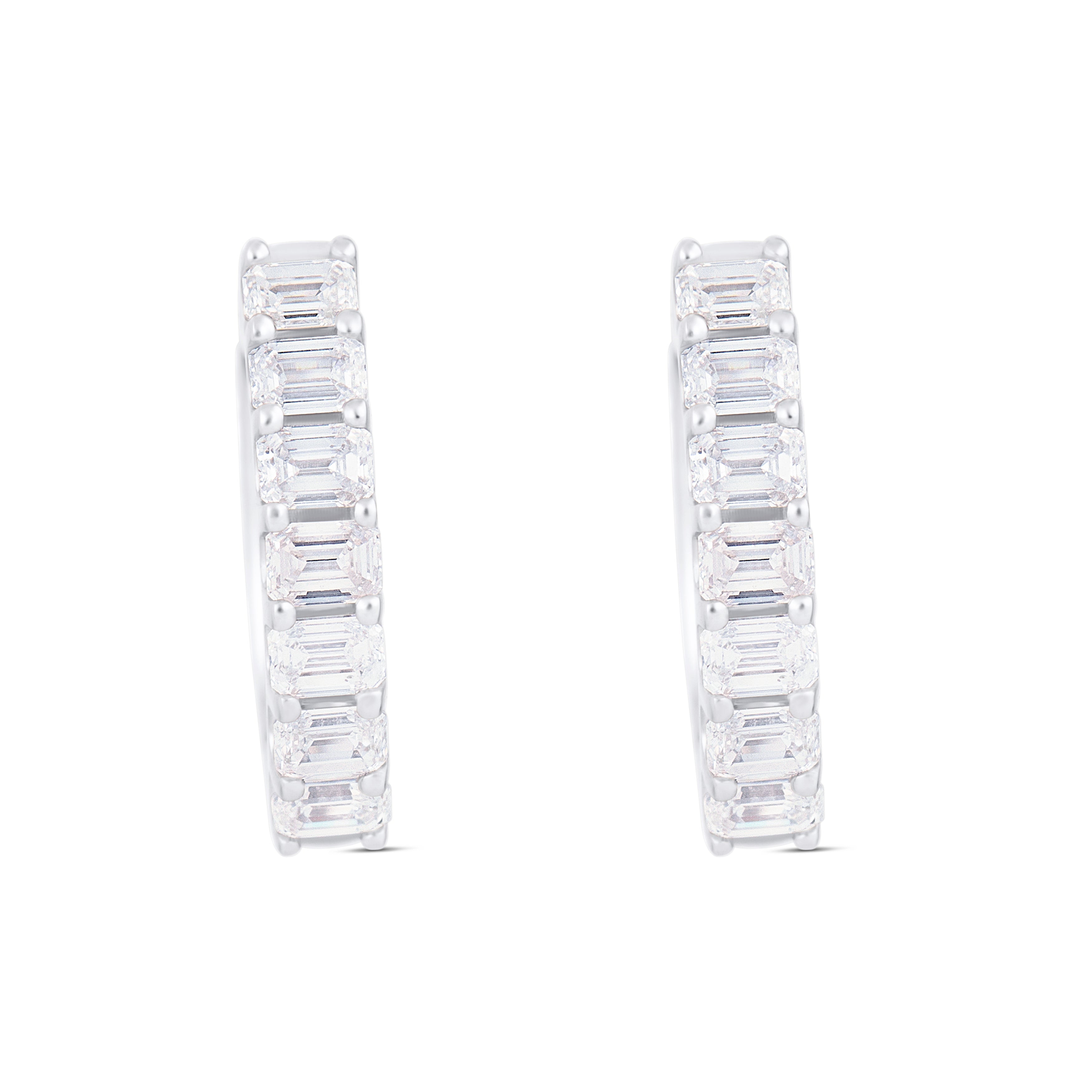 18K White Gold Emerald and Emerald Cut Diamond Hoop Earrings