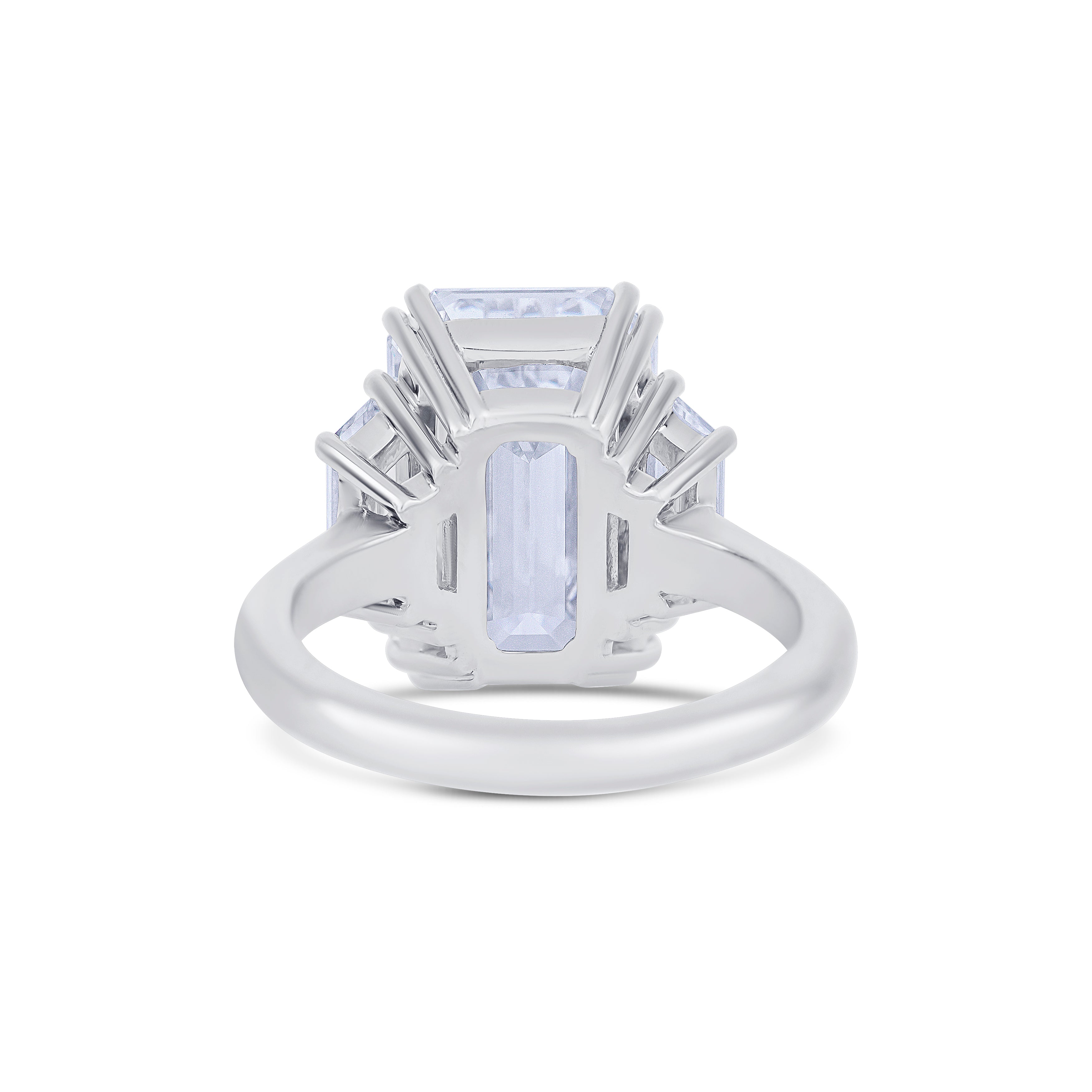 Platinum Emerald Cut Diamond Center Stone with Trapezoid Cut Side Stones Engagement Ring