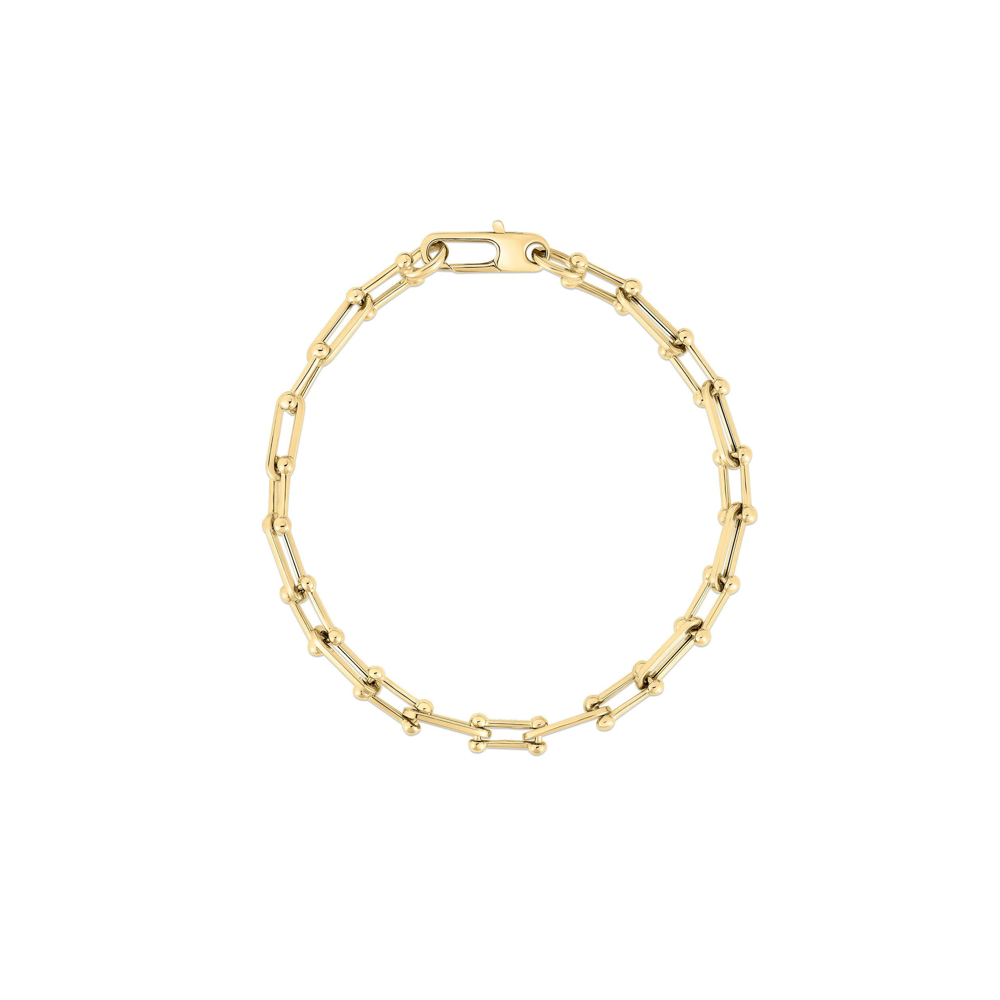 Roberto Coin 18K Yellow Gold Designer Gold Alternating Beaded End and Paperclip Link Bracelet 7''
