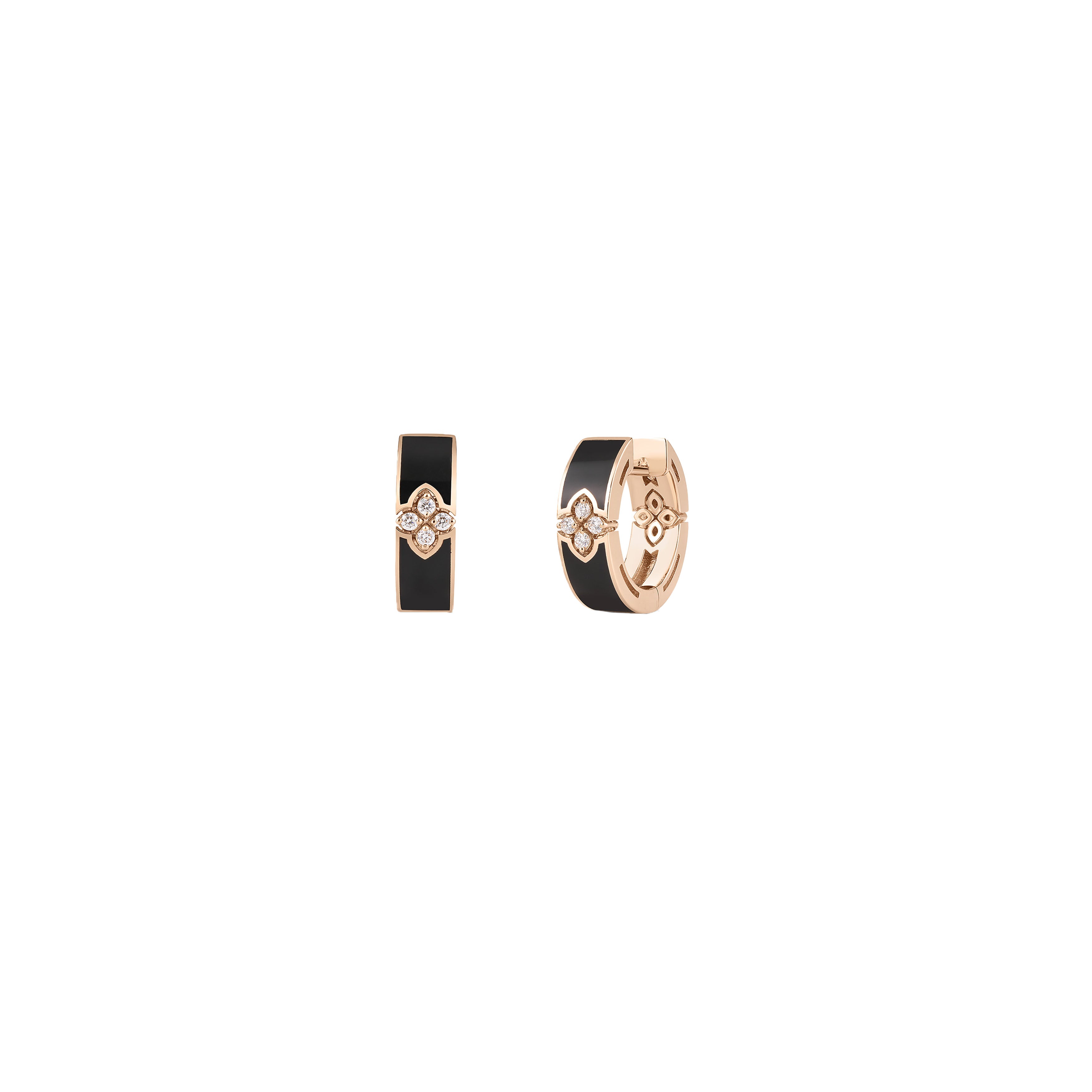 Roberto Coin Love In Verona 18K Rose Gold 0.06CT Diamond and Black Enamel Hoop Earrings