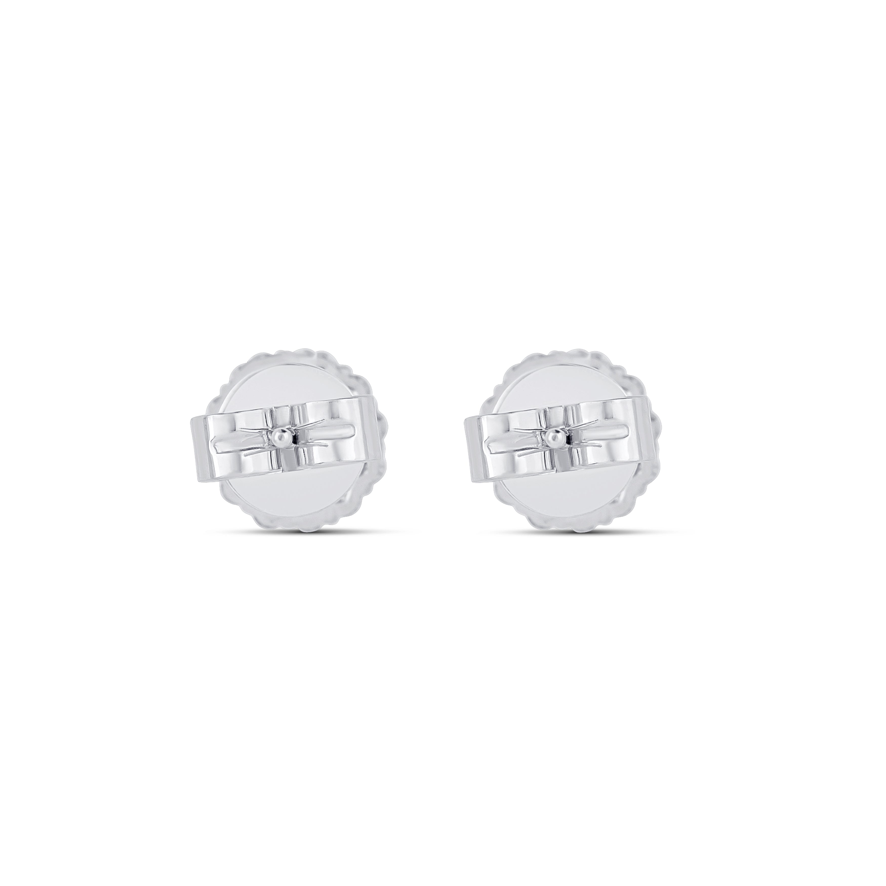 18K White Gold Round Cut Sapphire and Round Cut Diamond Halo Stud Earrings