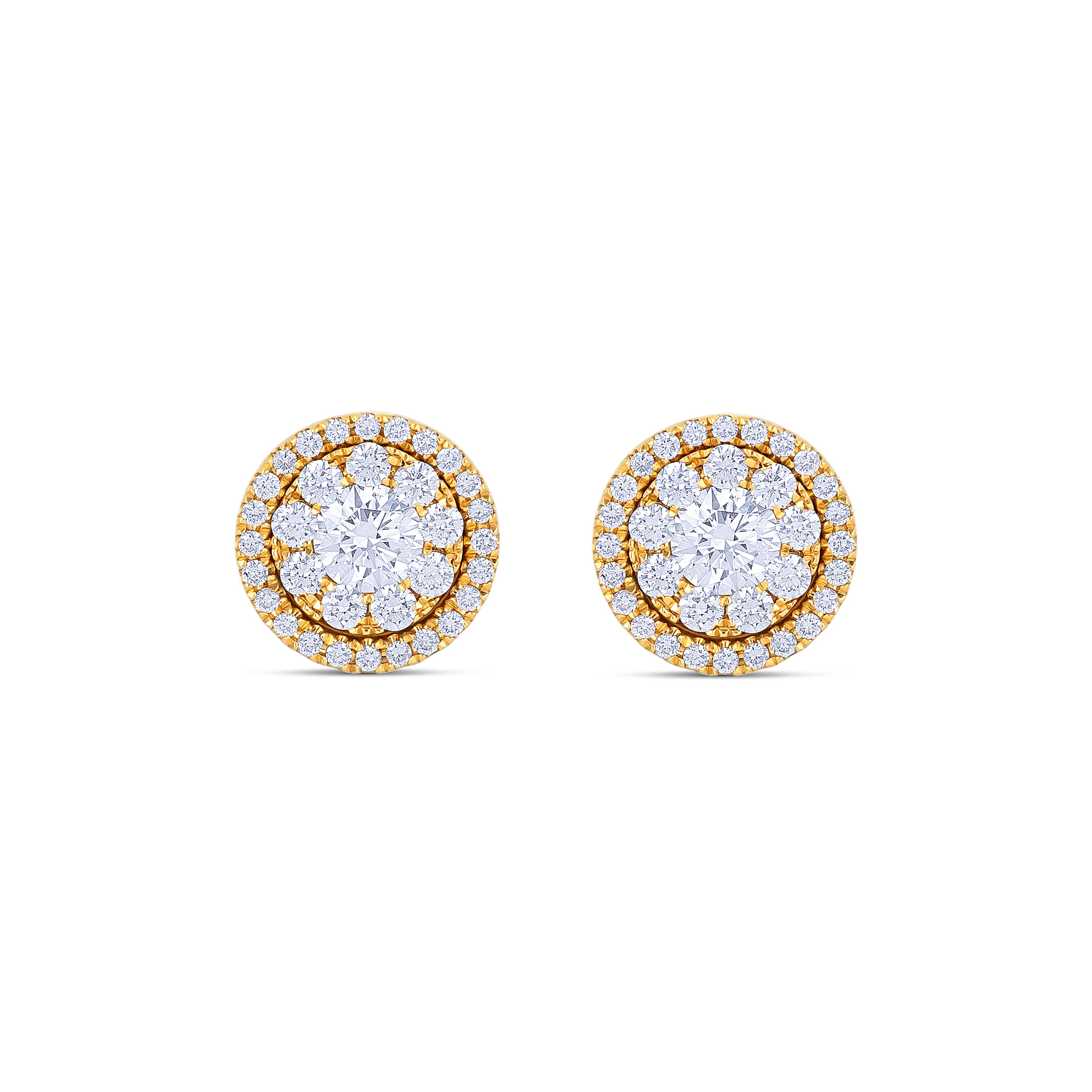 18K Yellow Gold Round Cut Diamonds and Round Cut Diamond Jacket Stud Earrings
