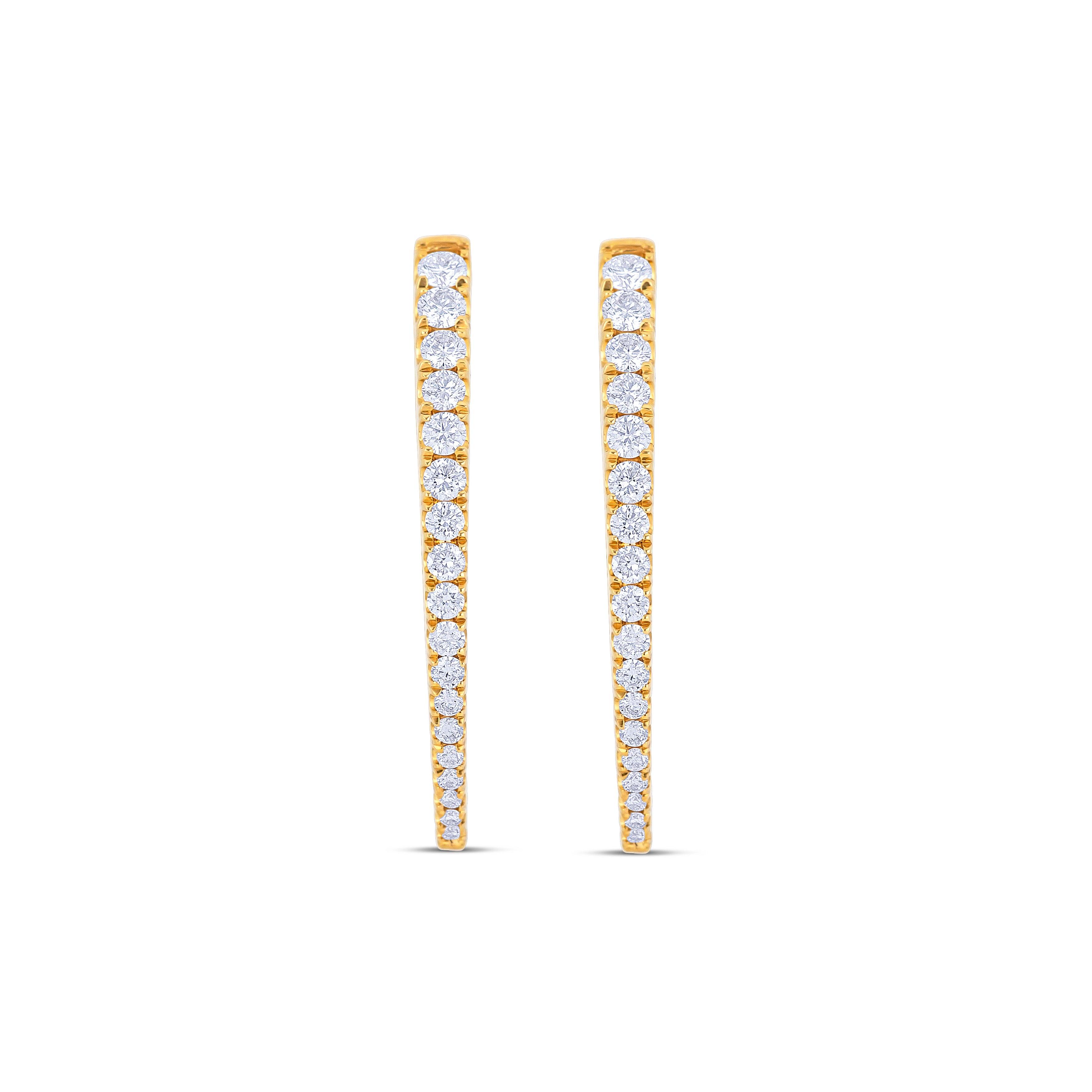 18K Yellow Gold Round Cut Diamond Hoop Earrings