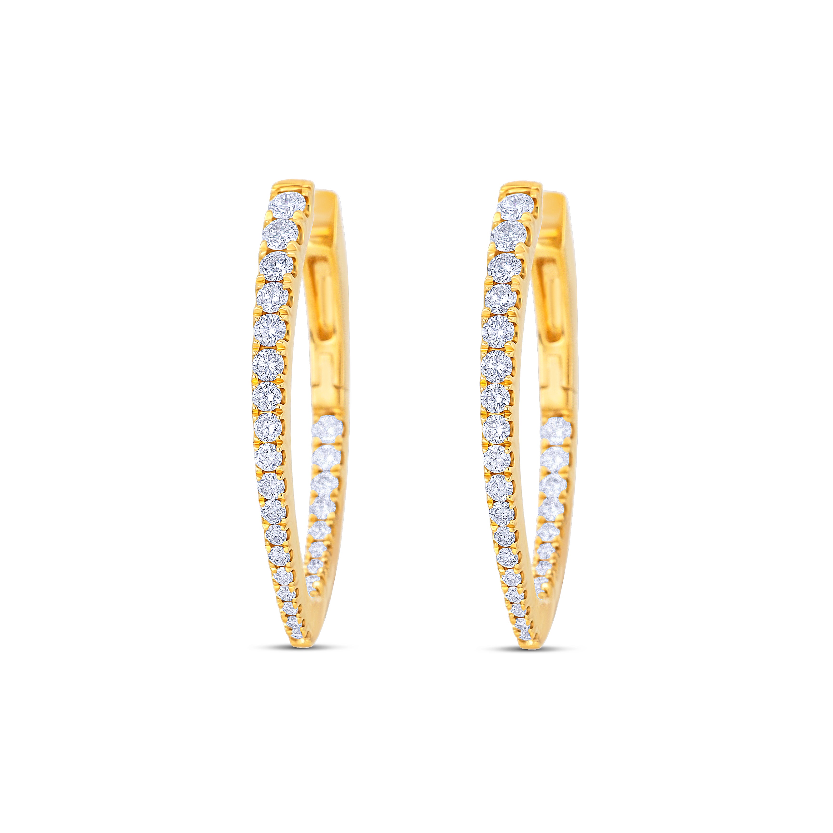 18K Yellow Gold Round Cut Diamond Hoop Earrings
