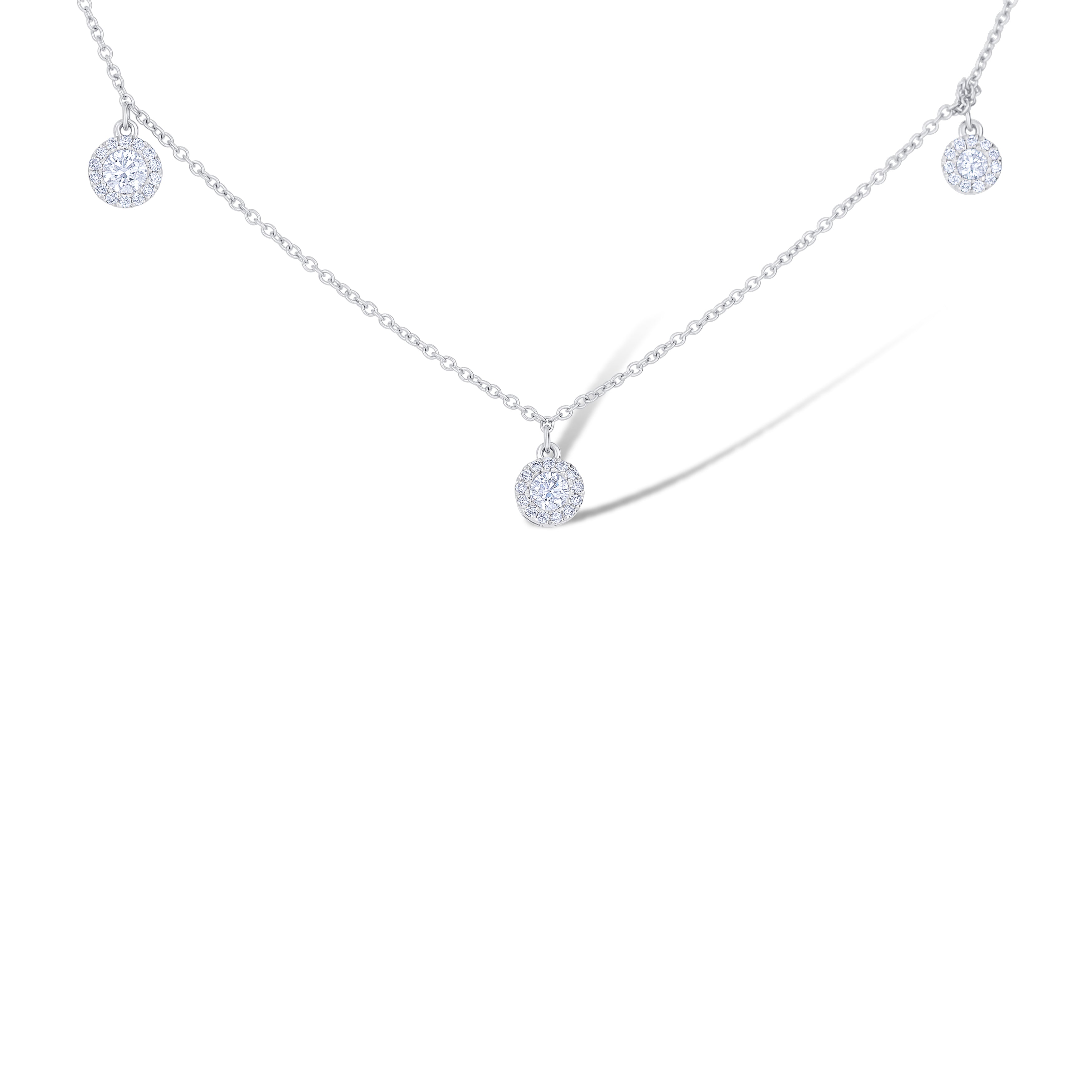 18K White Gold Round Cut Diamond By-The-Yard Necklace