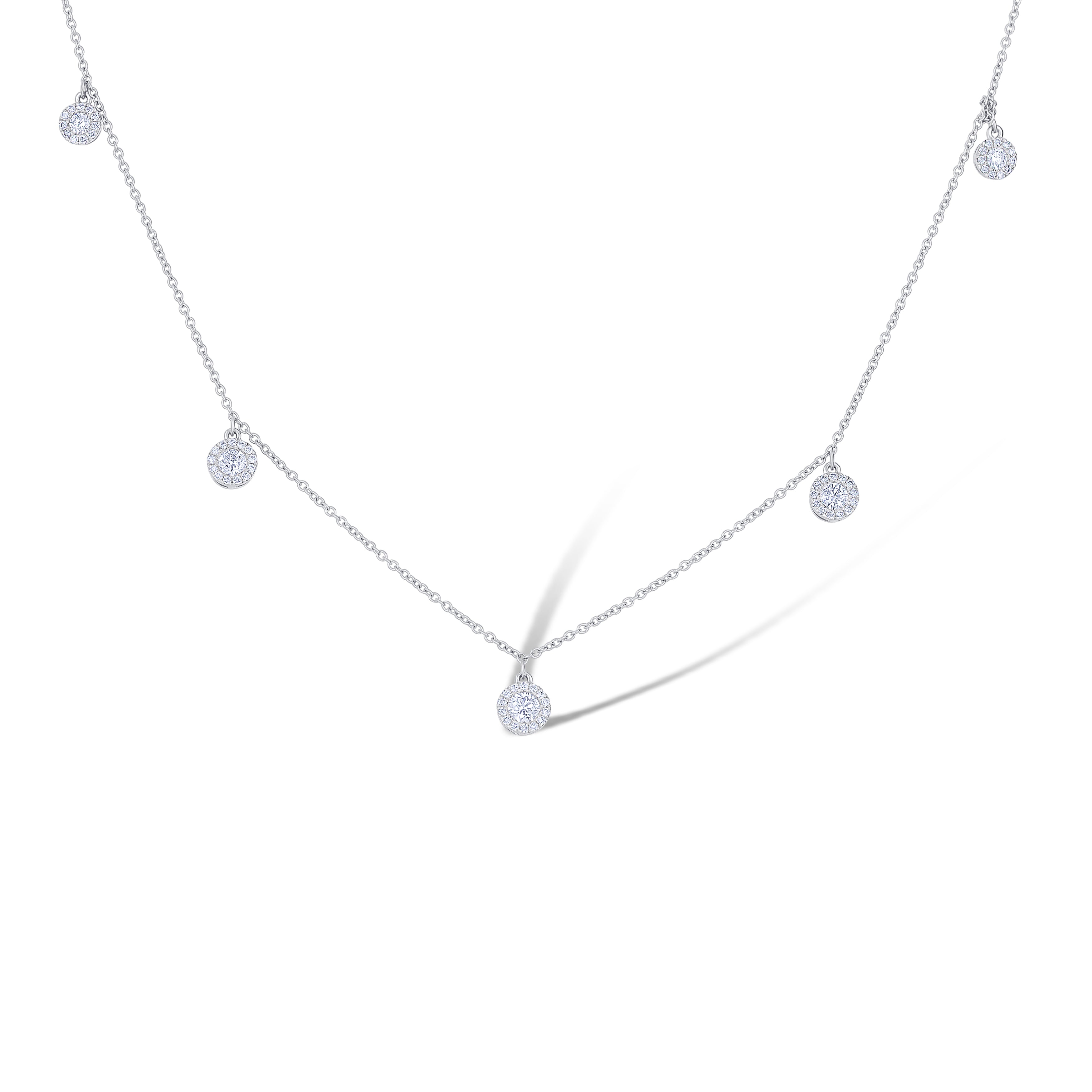 18K White Gold Round Cut Diamond By-The-Yard Necklace
