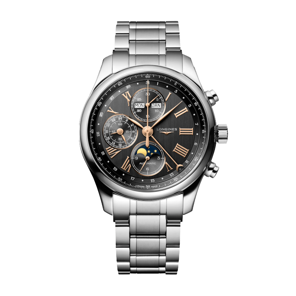 Longines Master Collection Chrono Moonphase Watch, 42mm Gray Dial, L2.773.4.61.6