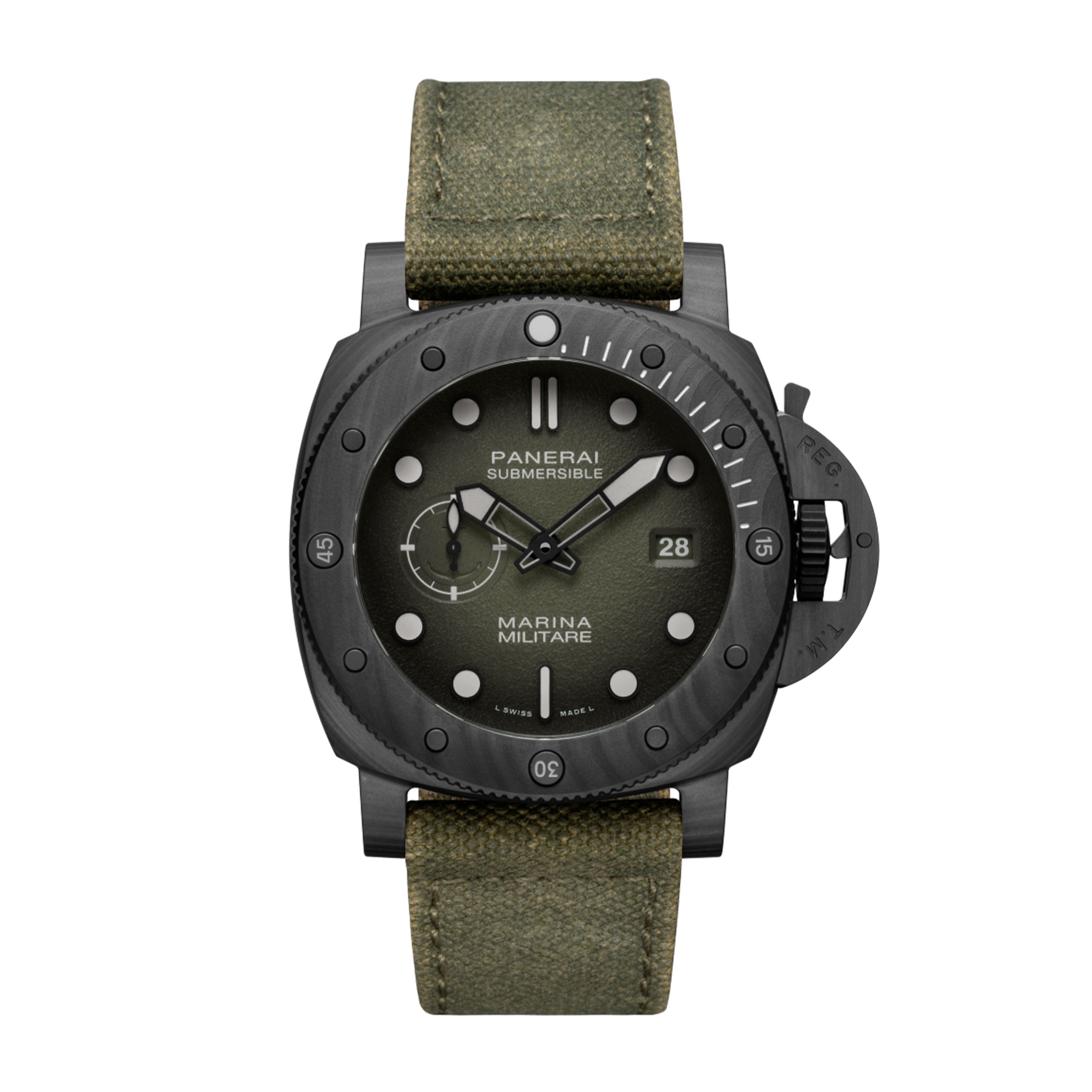 Panerai Submersible Marina Militare Carbotech Watch, 44mm Green Dial, PAM01698