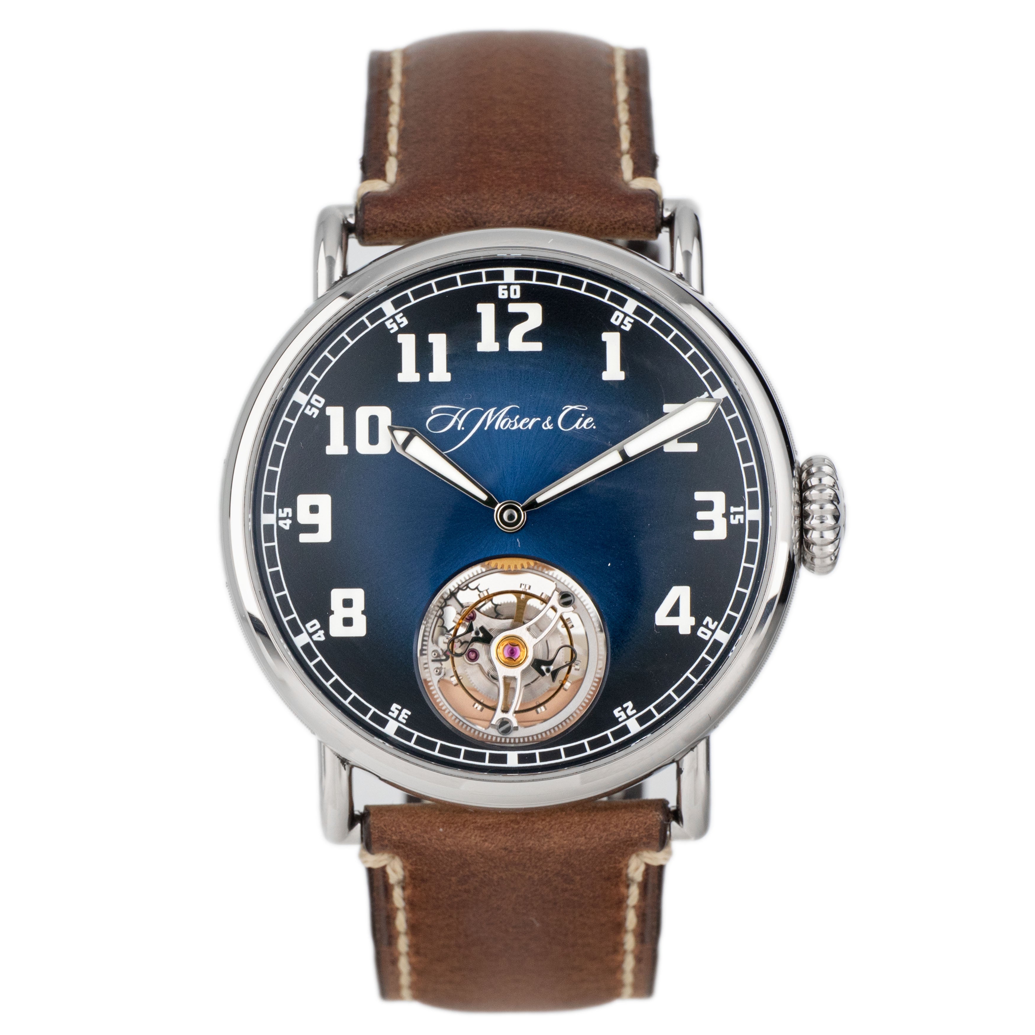 H. Moser & Cie. Heritage Tourbillon Stainless Steel Blue Dial 42mm 8804-1200 Full Set