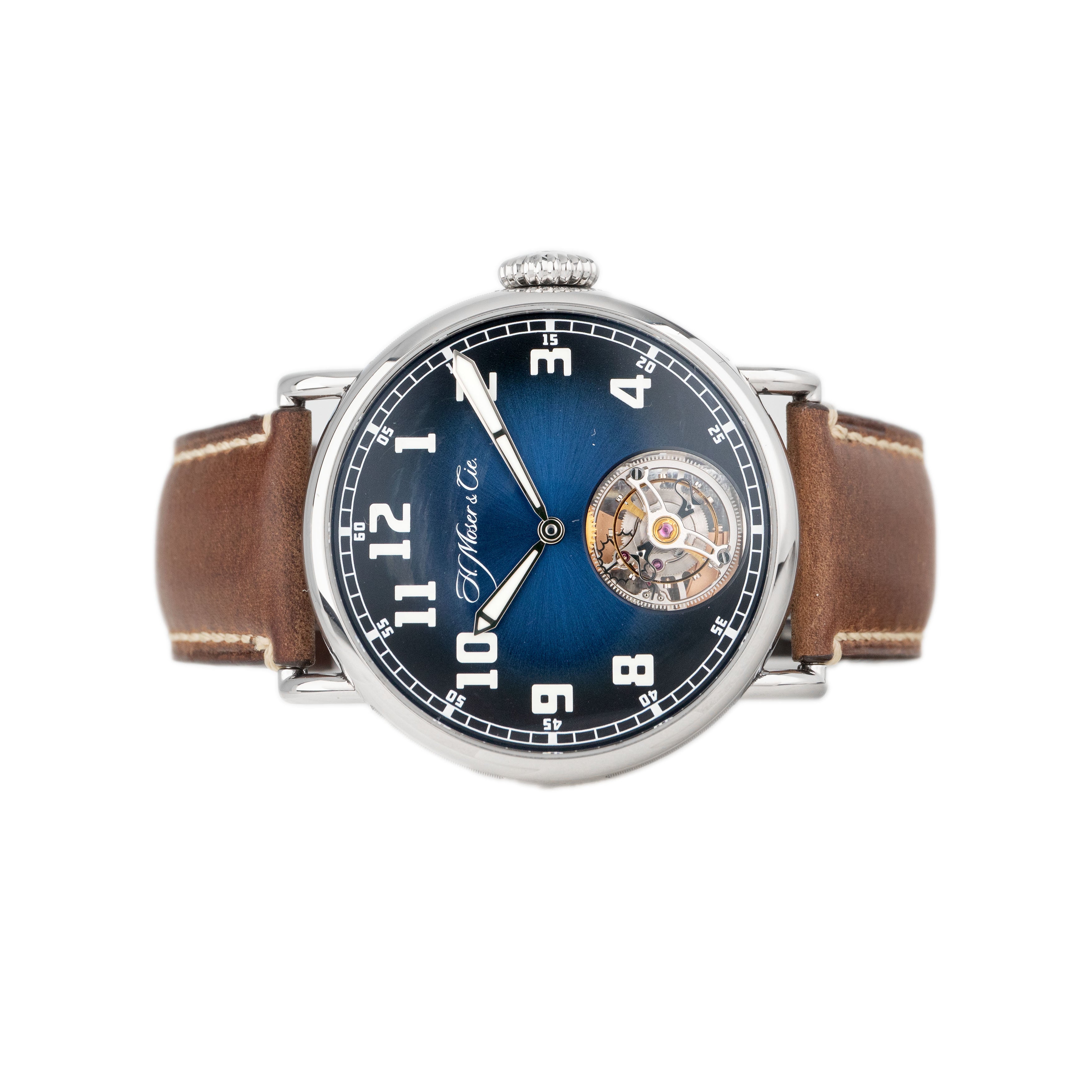 H. Moser & Cie. Heritage Tourbillon Stainless Steel Blue Dial 42mm 8804-1200 Full Set