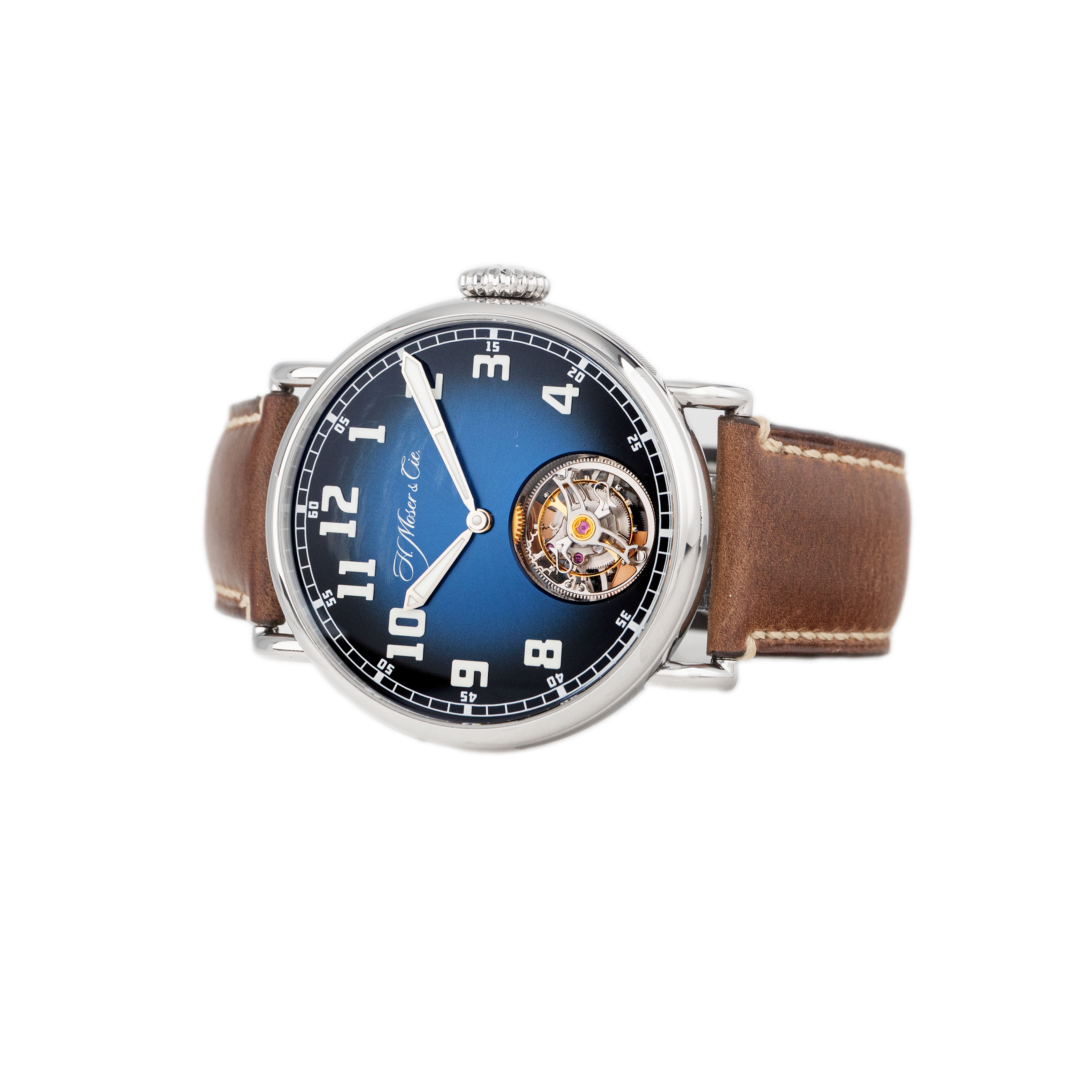 H. Moser & Cie. Heritage Tourbillon Stainless Steel Blue Dial 42mm 8804-1200 Full Set