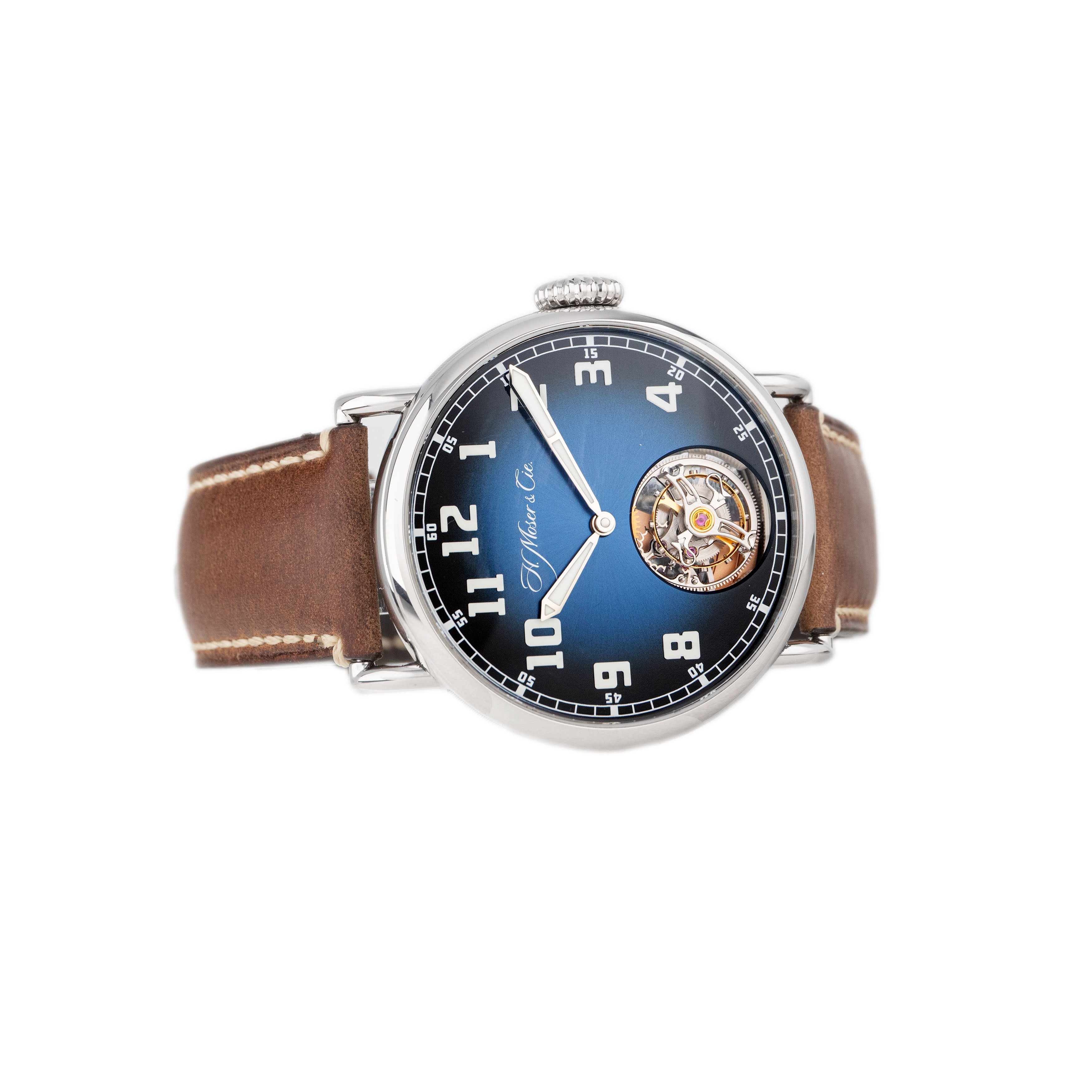 H. Moser & Cie. Heritage Tourbillon Stainless Steel Blue Dial 42mm 8804-1200 Full Set