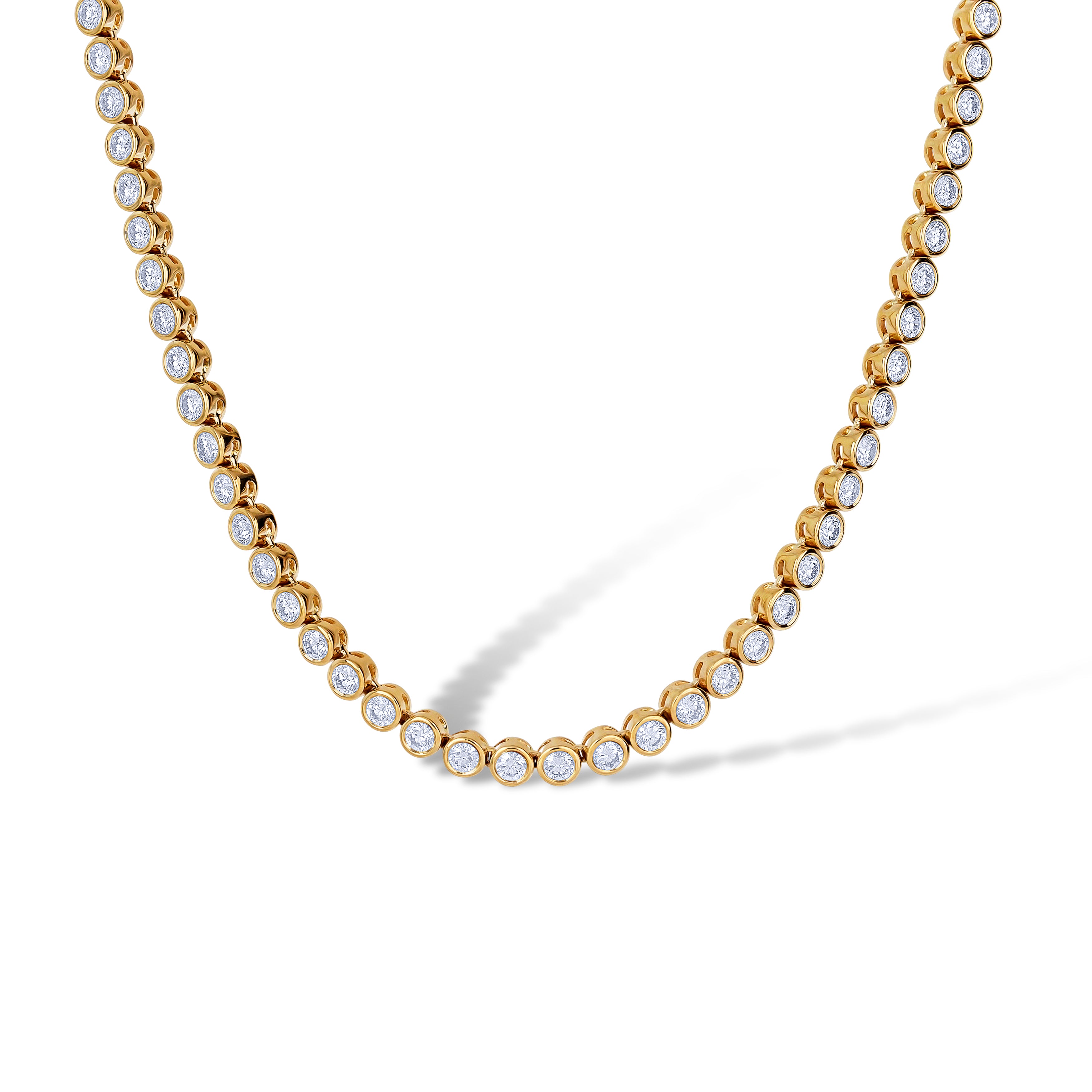 14K Yellow Gold Round Cut Diamond Bezel Set Necklace
