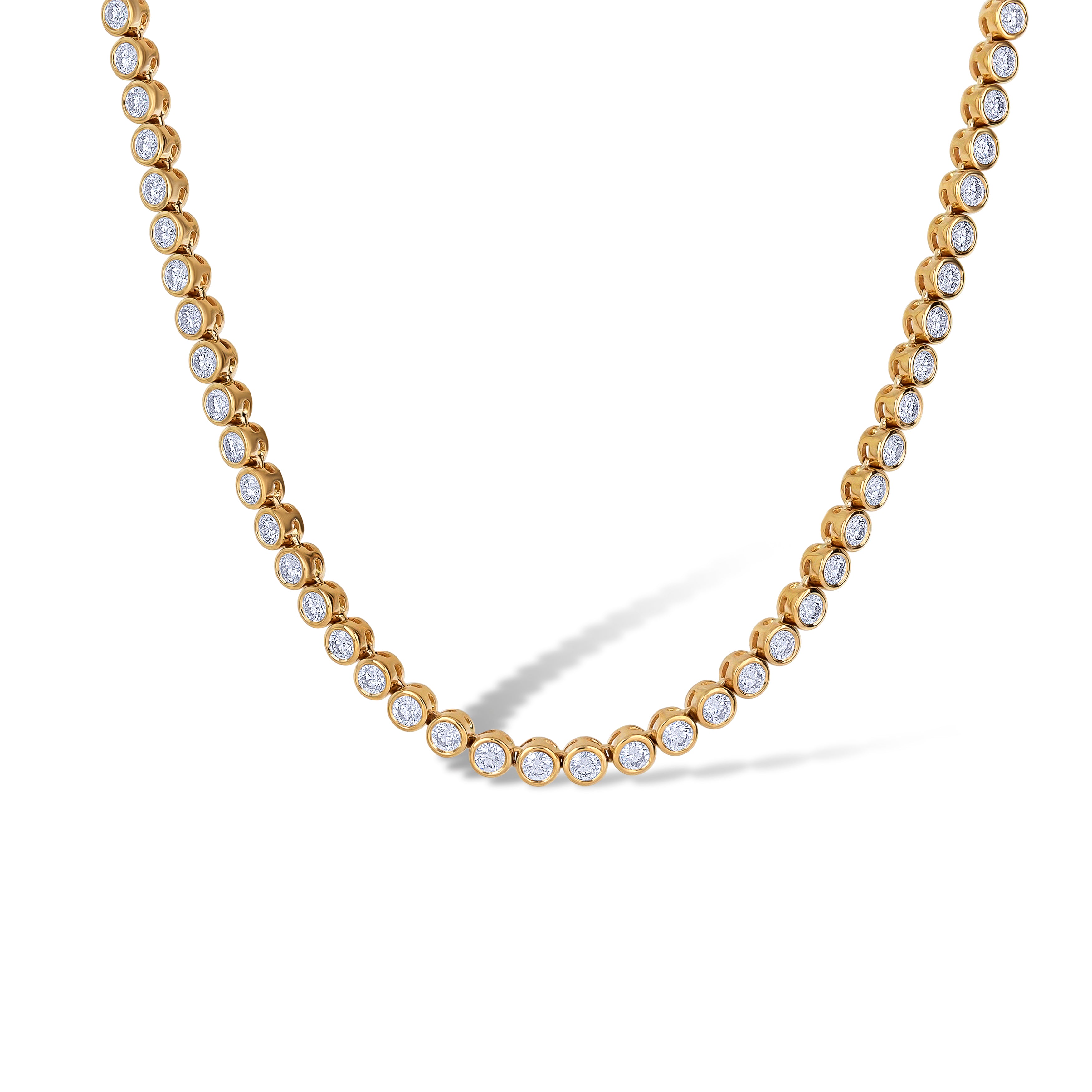 14K Yellow Gold Round Cut Diamond Bezel Set Necklace