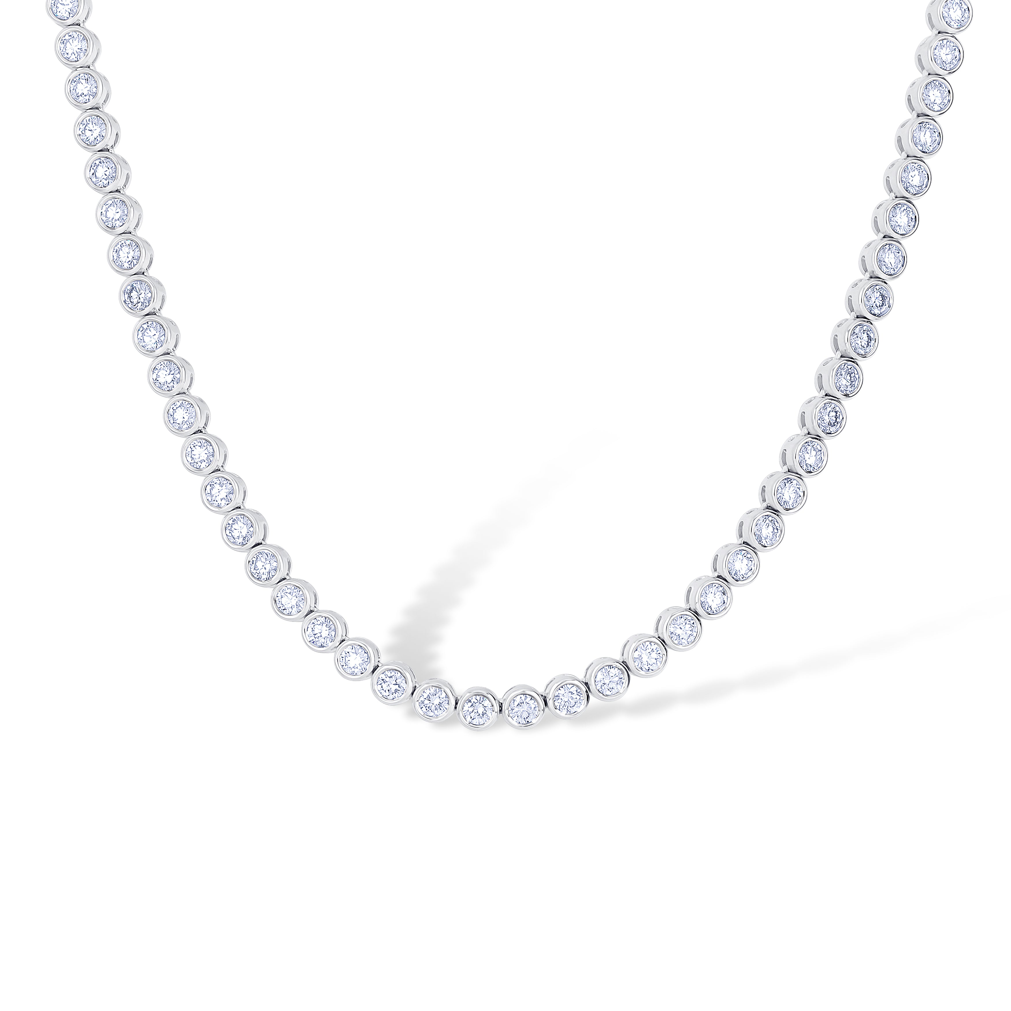 14K White Gold Round Cut Diamond Bezel Set Necklace