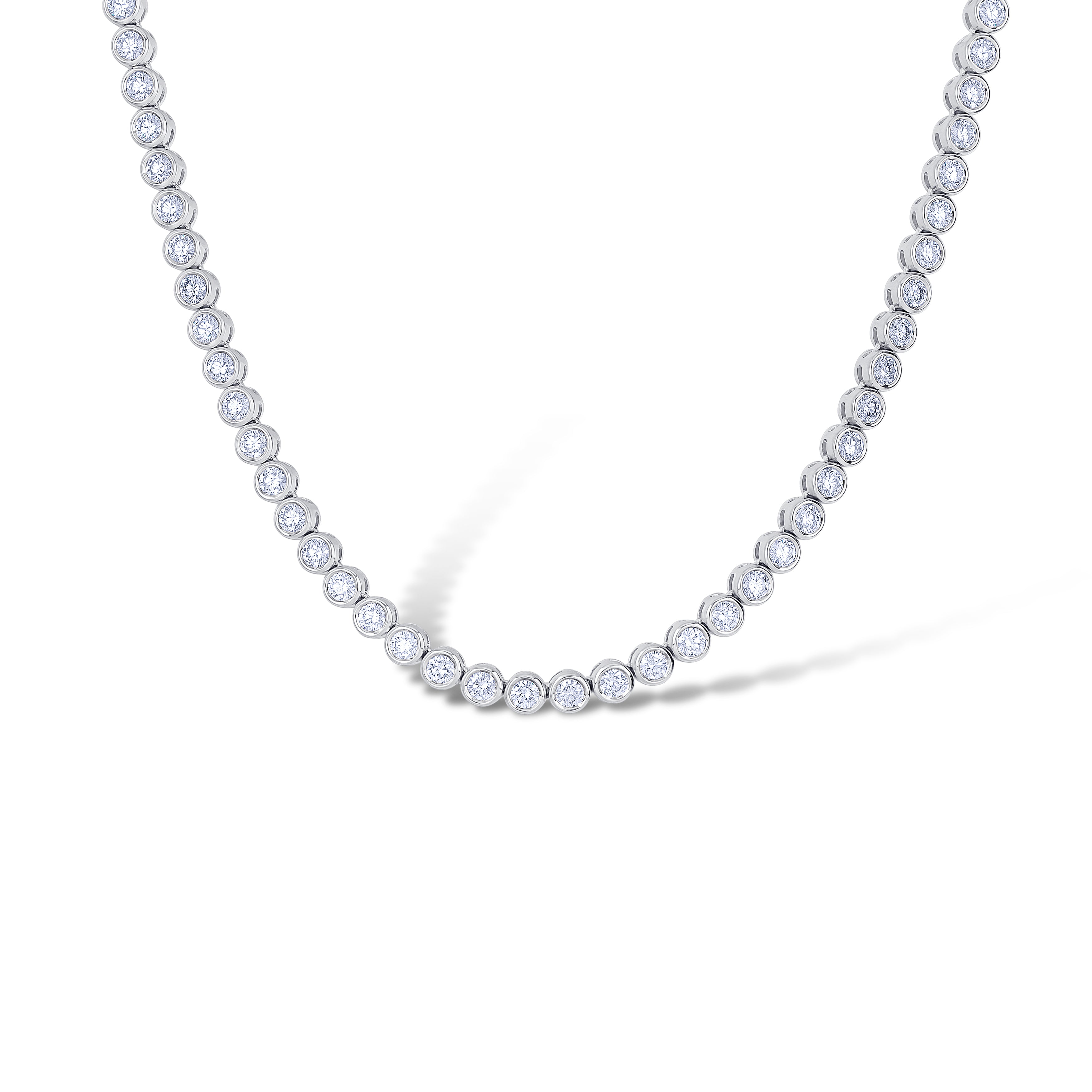 14K White Gold Round Cut Diamond Bezel Set Necklace