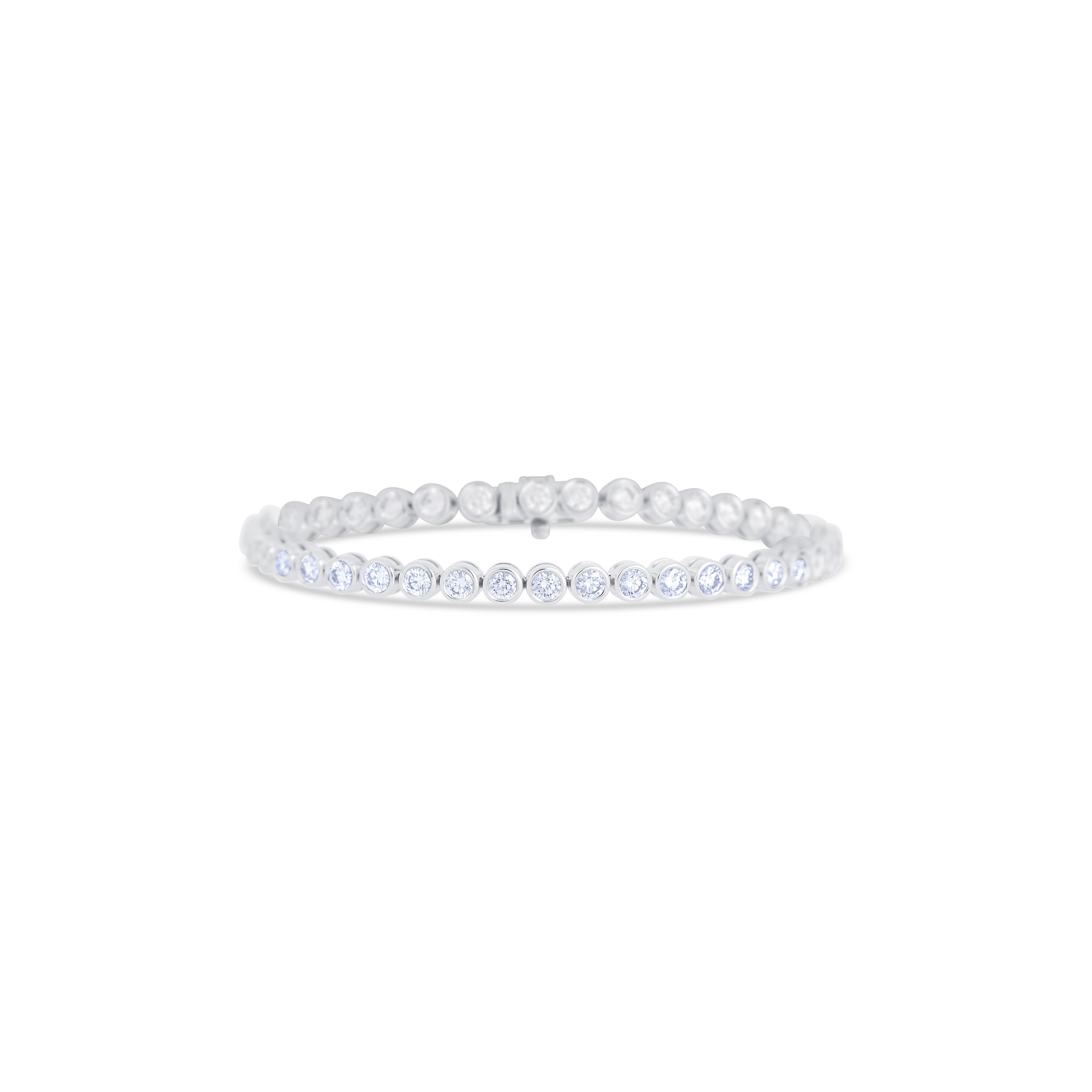 14K White Gold Round Cut Diamond Bezel Set Bracelet