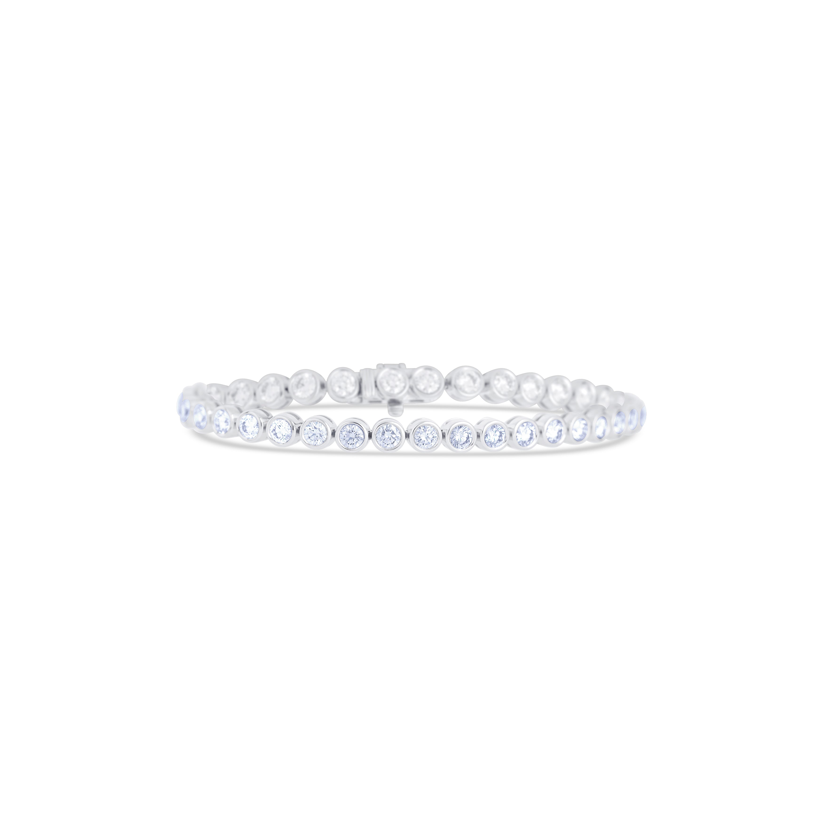 14K White Gold Round Cut Diamond Bezel Set Bracelet