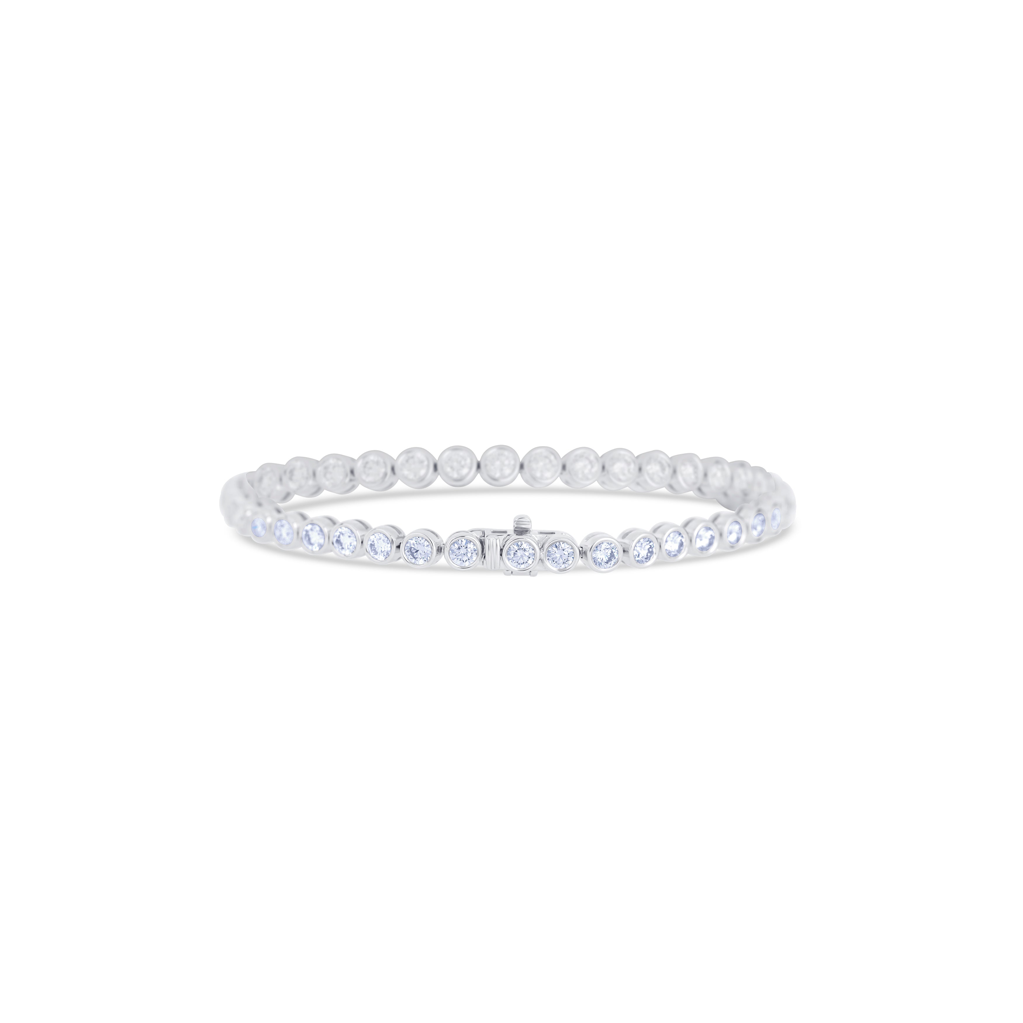 14K White Gold Round Cut Diamond Bezel Set Bracelet