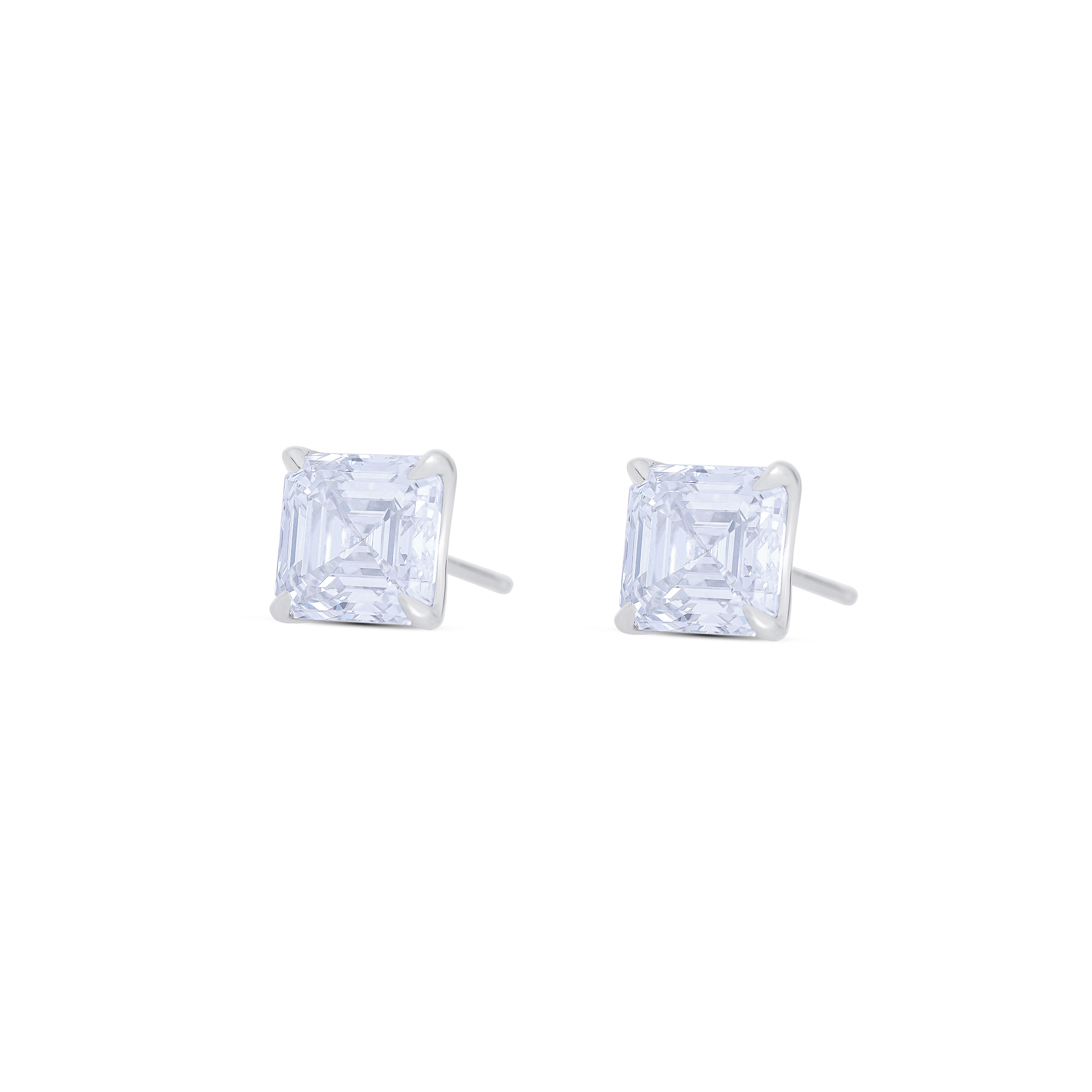 Platinum Square Emerald Cut Diamond Stud Earrings