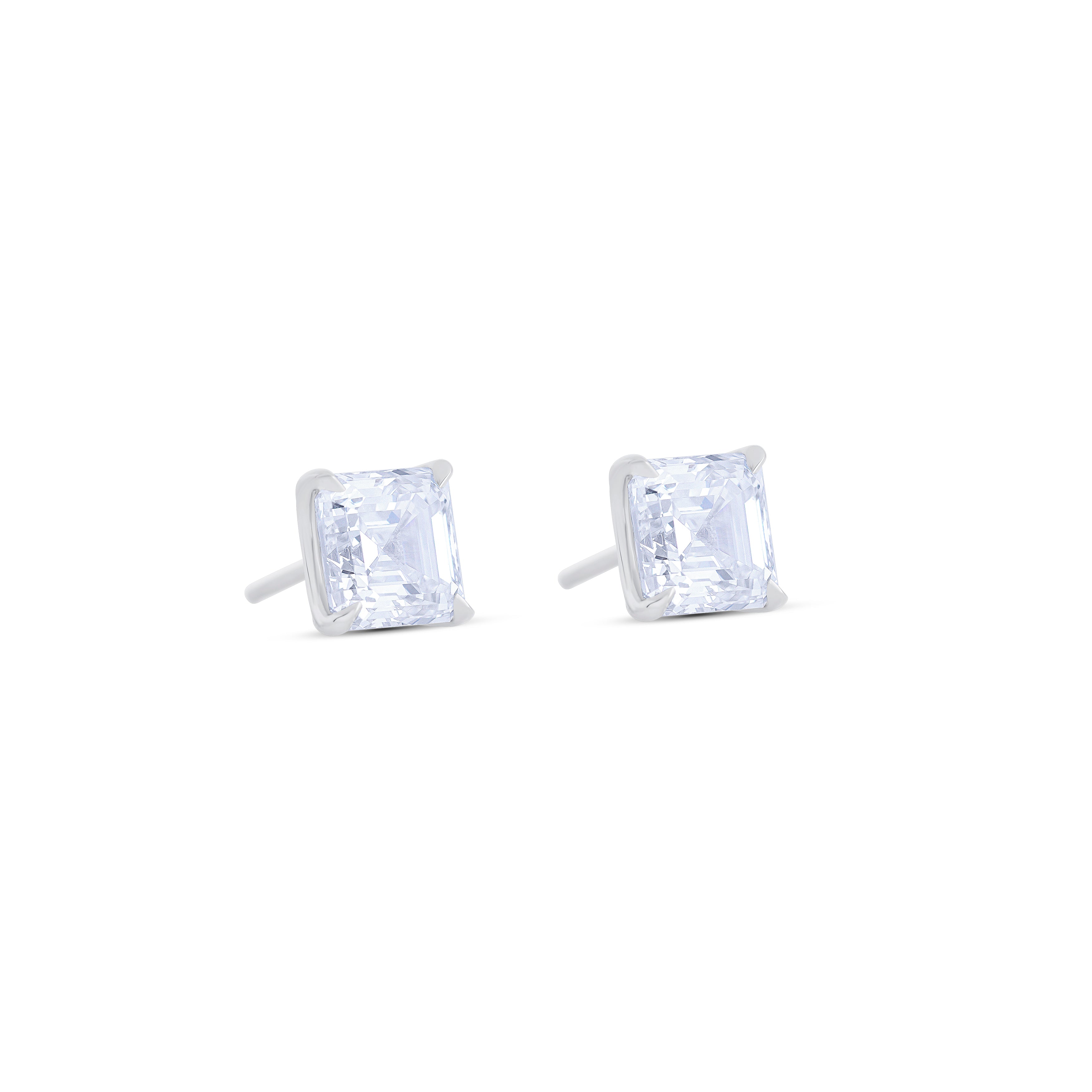 Platinum Square Emerald Cut Diamond Stud Earrings