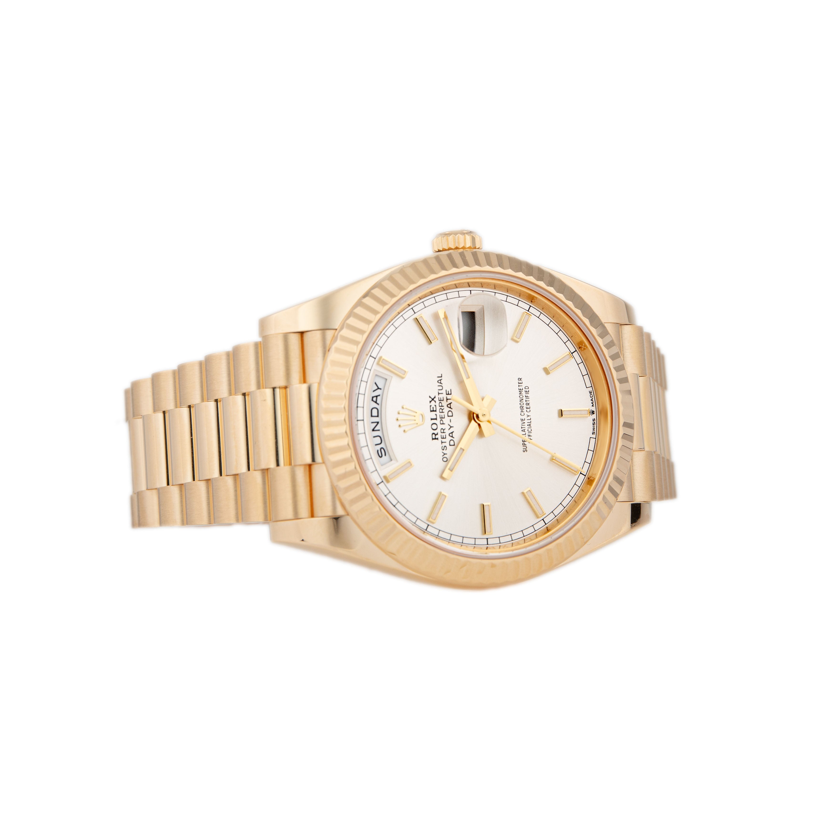 Rolex Day-Date 40 Yellow Gold Silver Dial 40mm 228238 Full Set