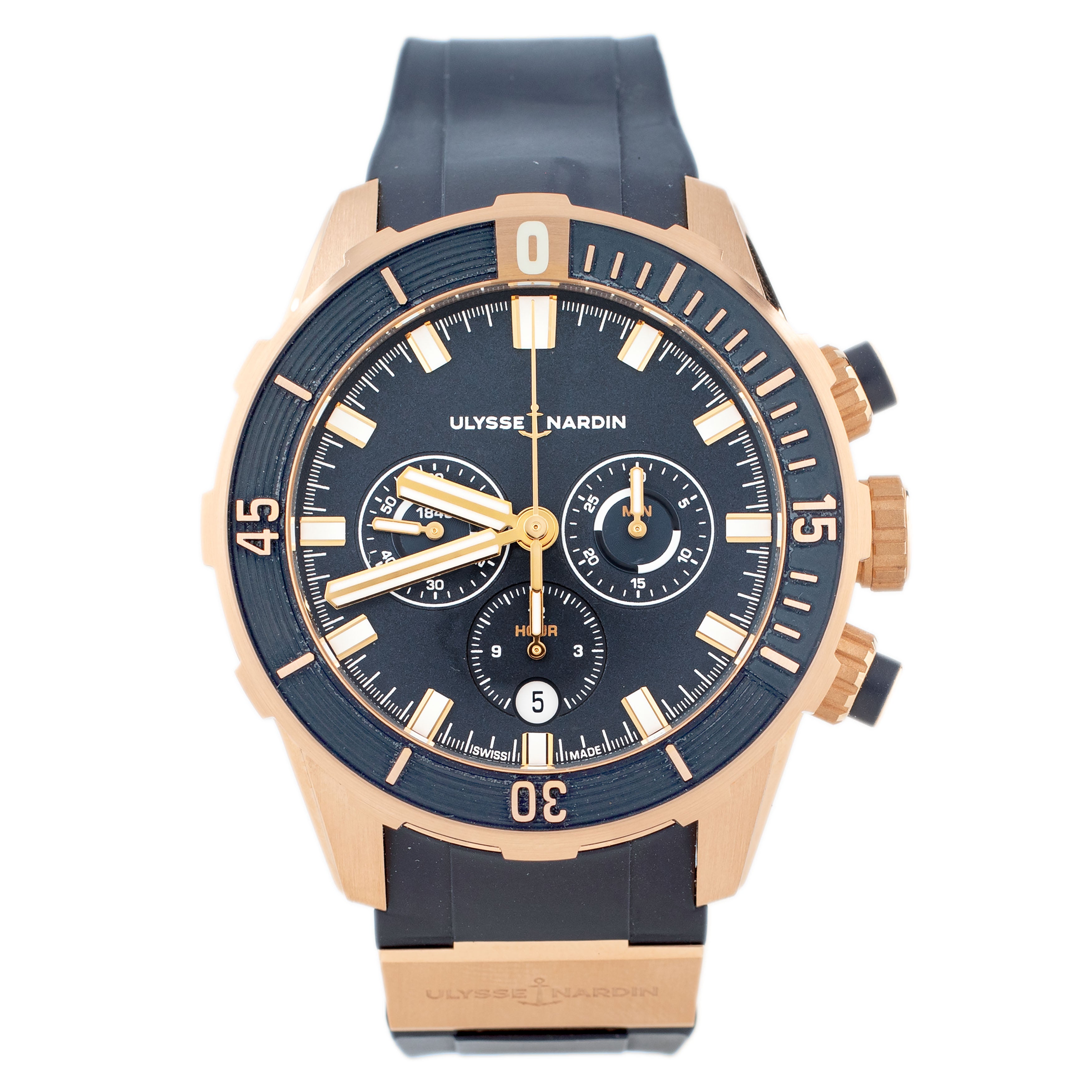 Ulysse Nardin Diver Chronograph Rose Gold Blue Dial 44mm 1502-170-3/93 Full Set