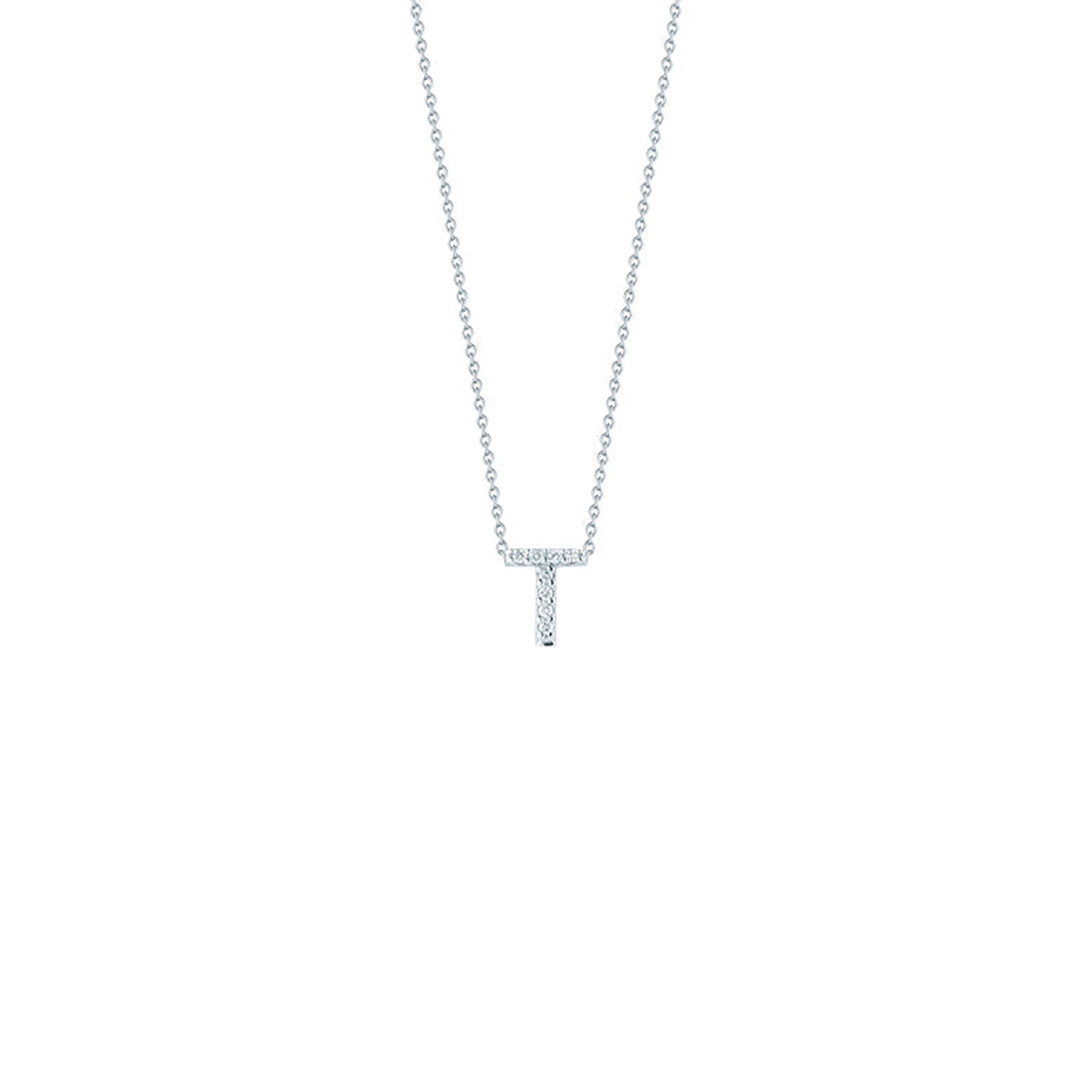 18K White Gold Roberto Coin Diamond Love Letter "T" Necklace