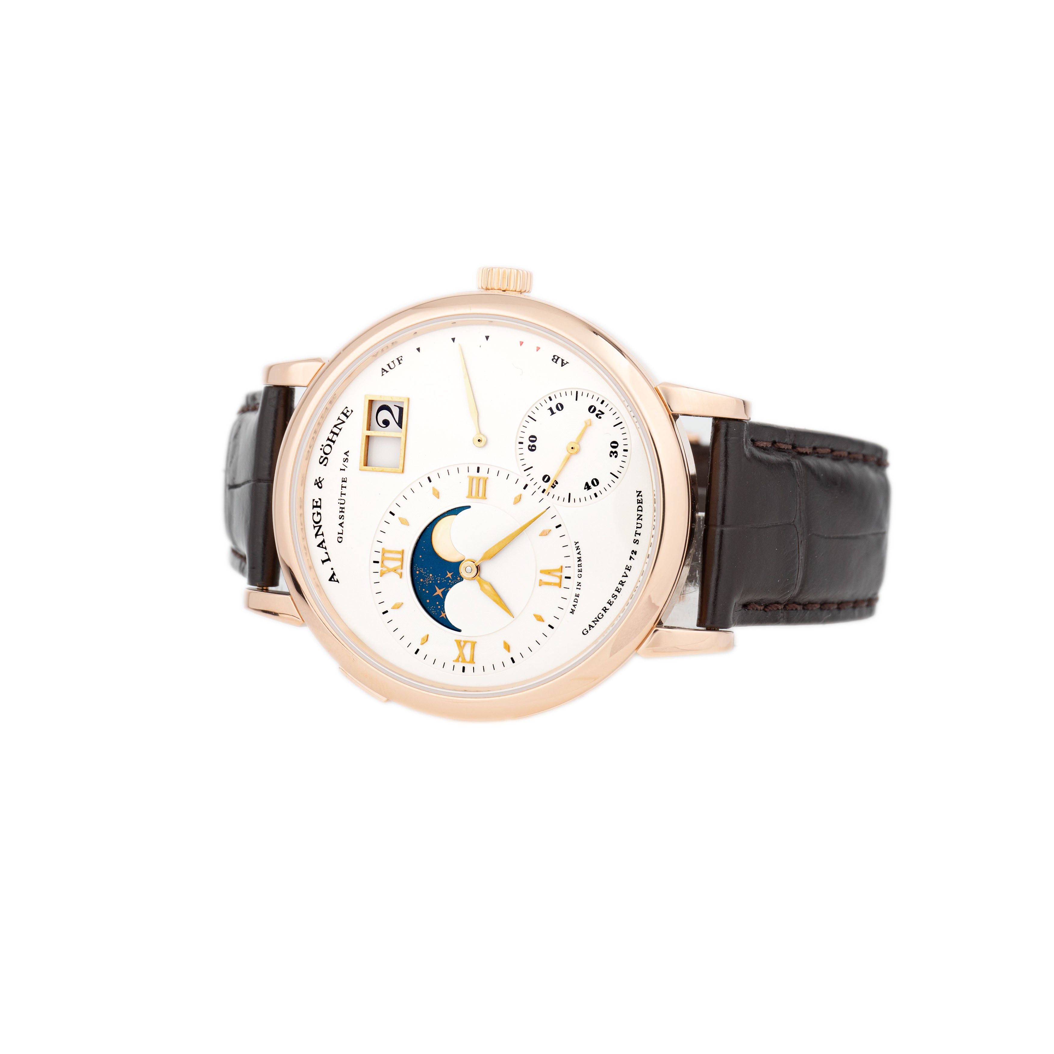 A. Lange & Sohne Grand Lange 1 Moon Phase Rose Gold Silver Dial 41mm 139.032