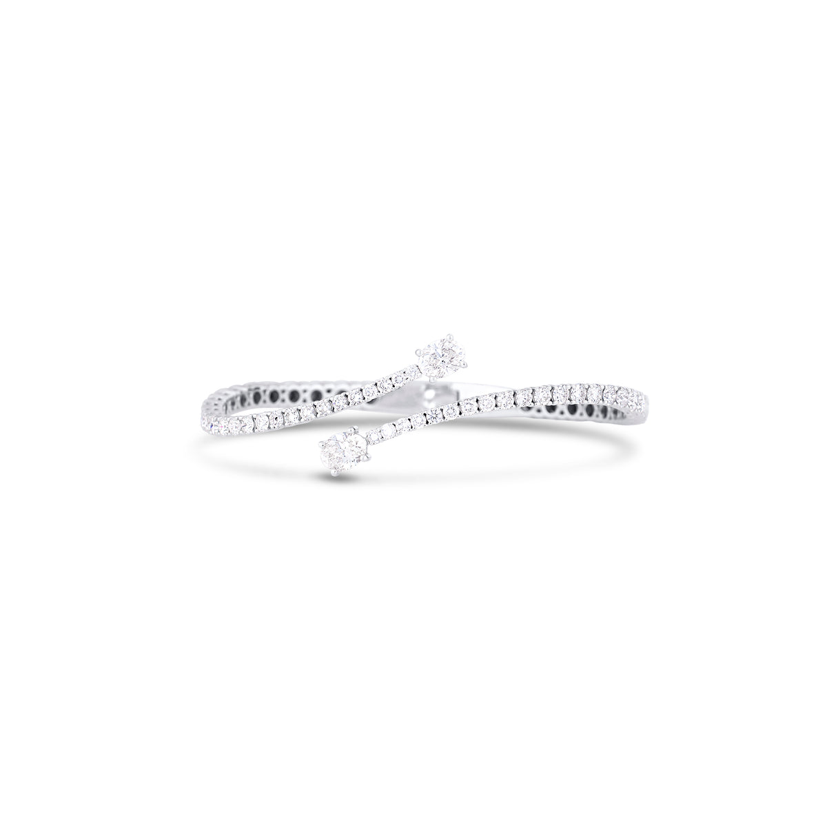 18k White Gold Oval and Round Diamond Bypass Cuff Bracelet