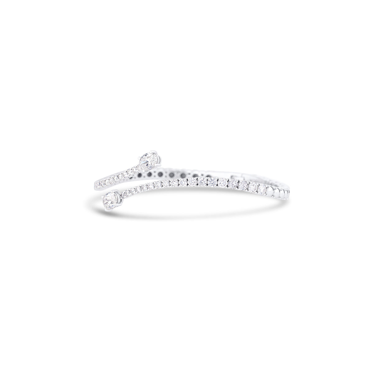 18k White Gold Oval and Round Diamond Bypass Cuff Bracelet
