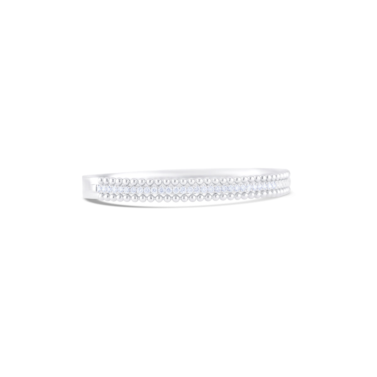 18k White Gold Diamond and Bead Three Row Bangle Bracelet