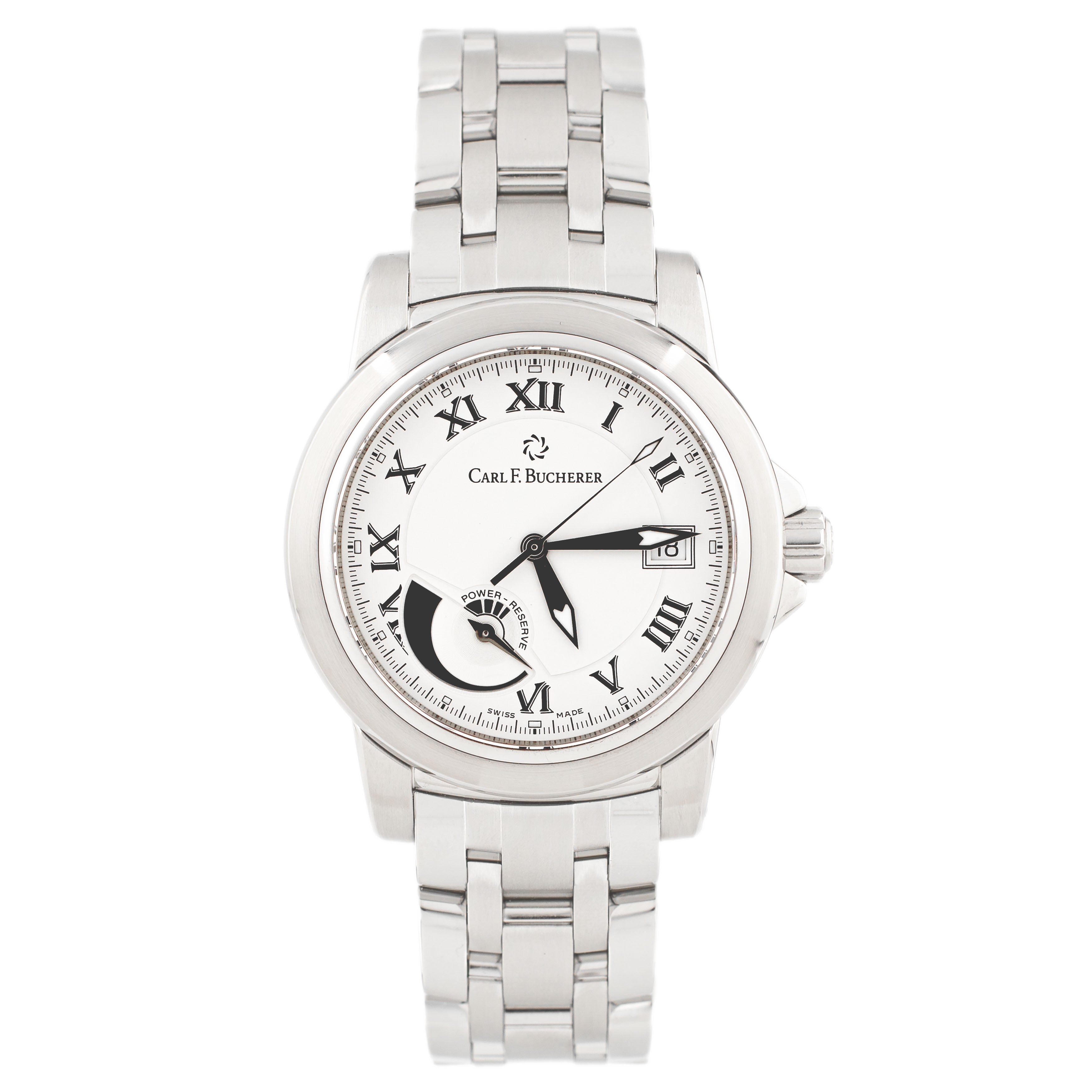 Carl F. Bucherer Patravi Power Reserve Date Stainless Steel White Dial 38.5mm 10616.08A
