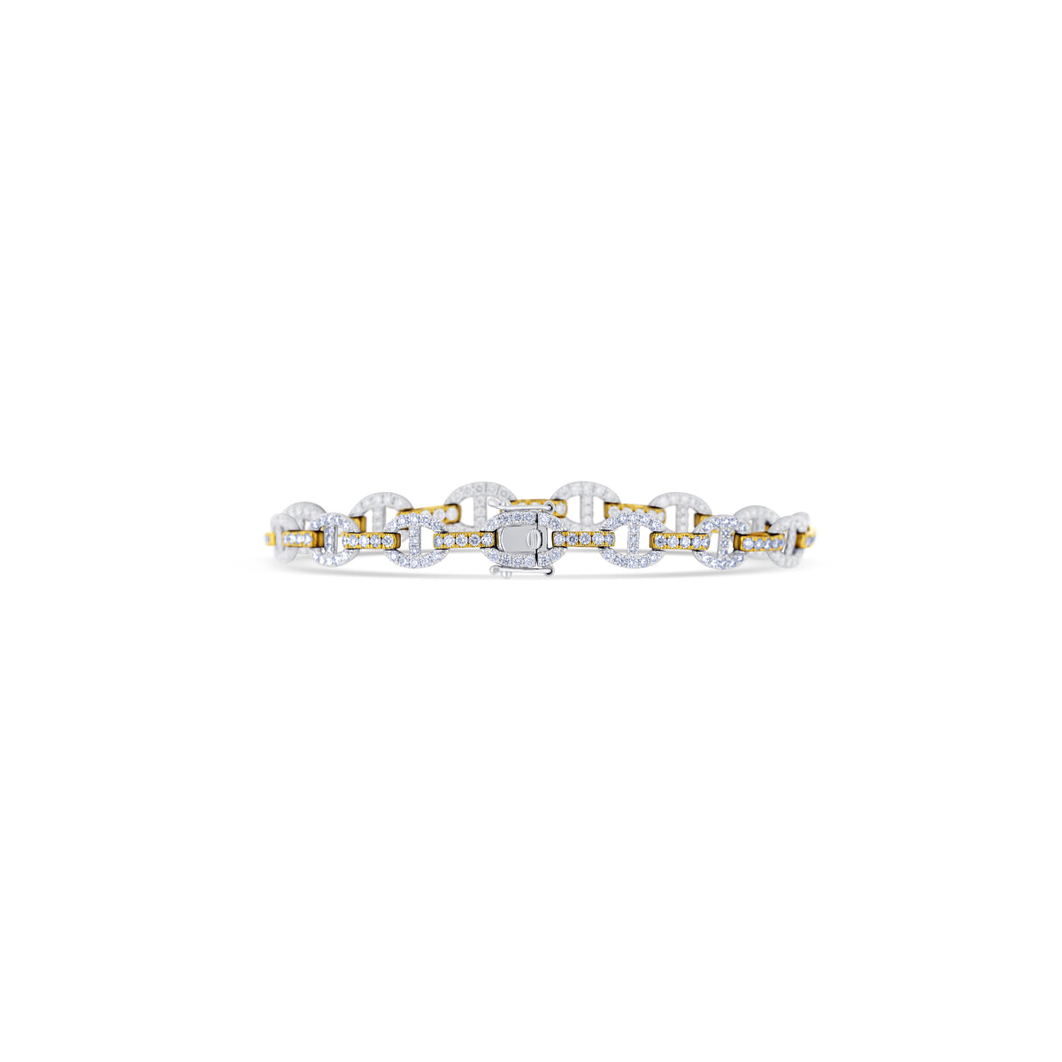 18k White Gold and 18k Yellow Gold Diamond Anchor Link Bracelet
