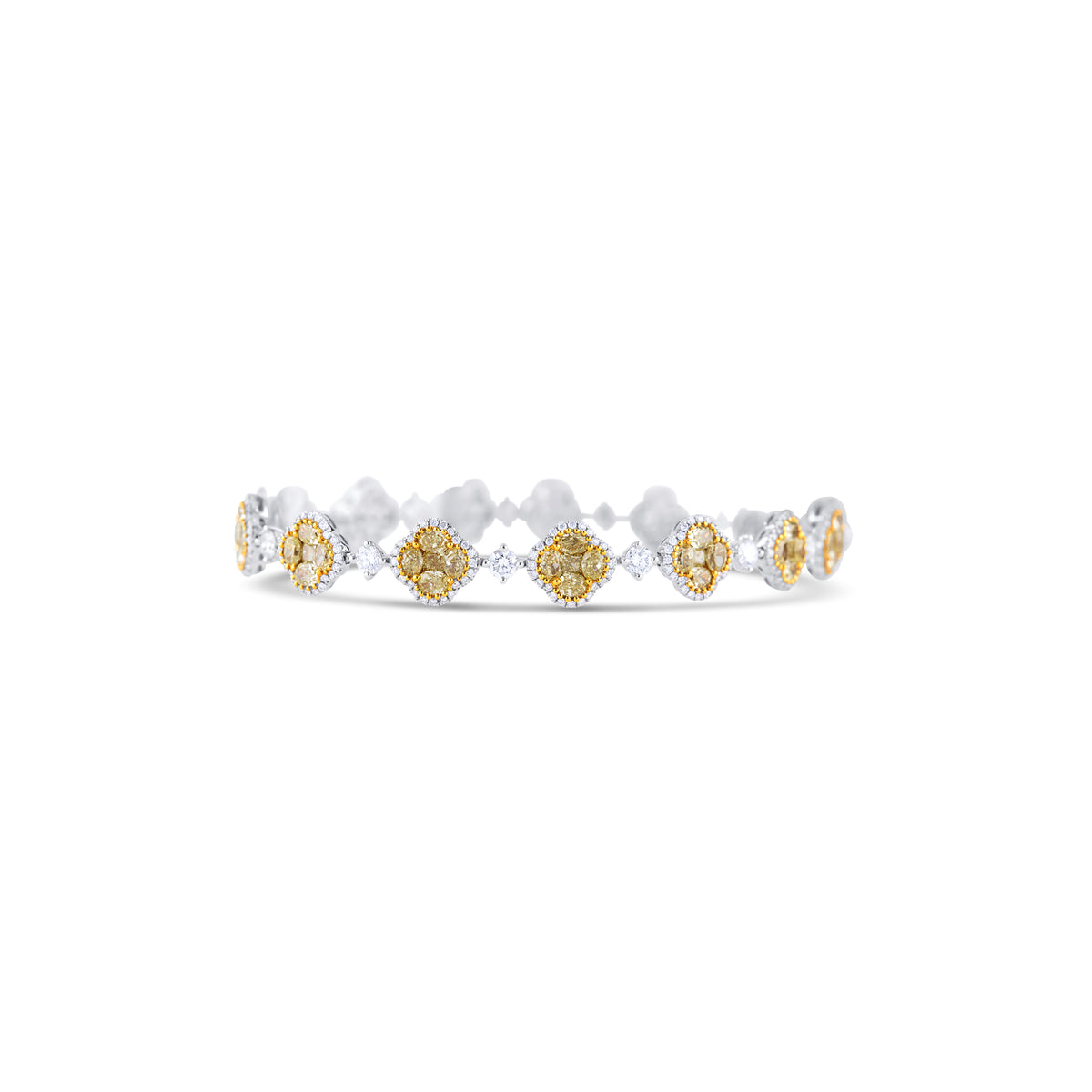18k White Gold and 18k Yellow Gold Yellow and White Diamond Cluster Alternating Bracelet