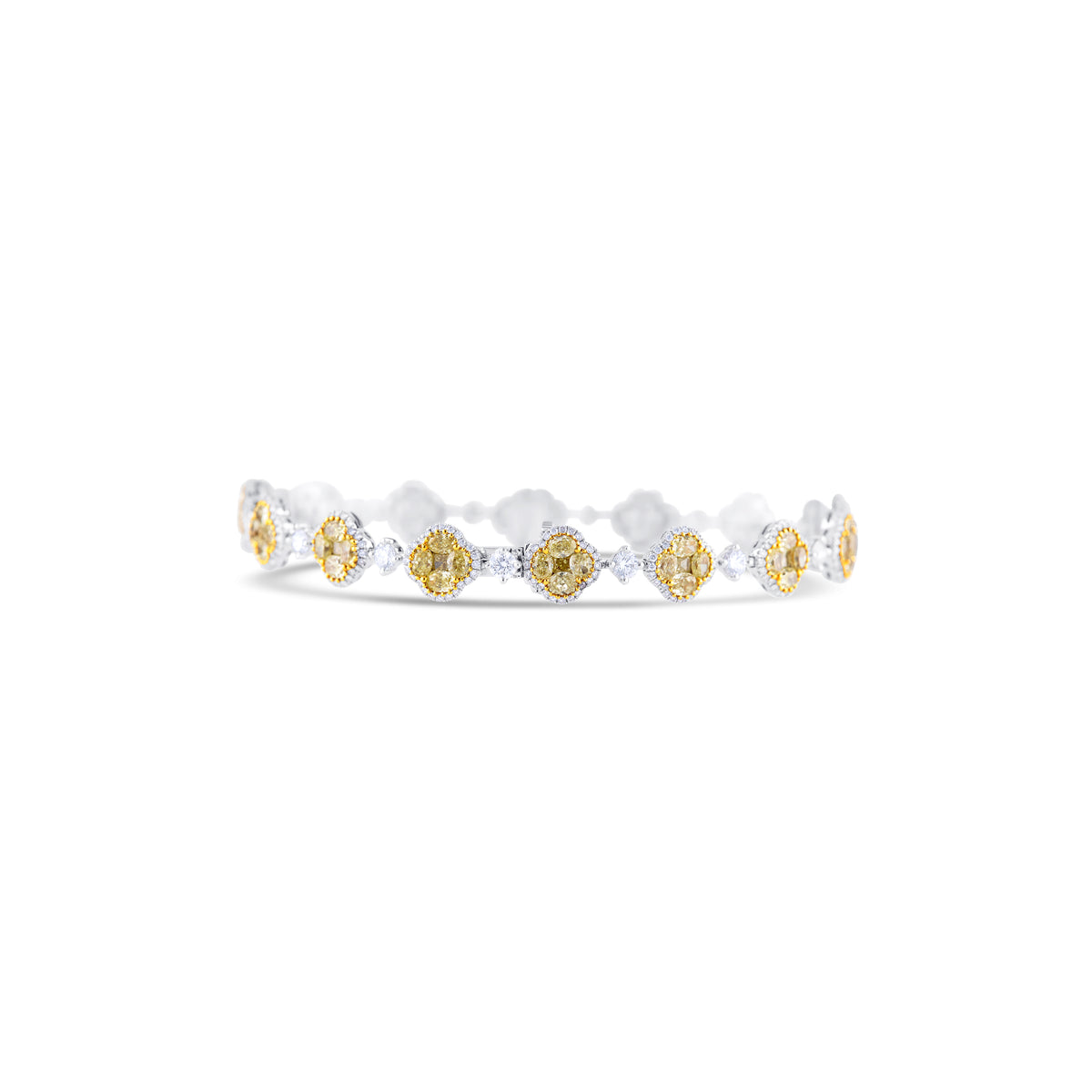 18k White Gold and 18k Yellow Gold Yellow and White Diamond Cluster Alternating Bracelet