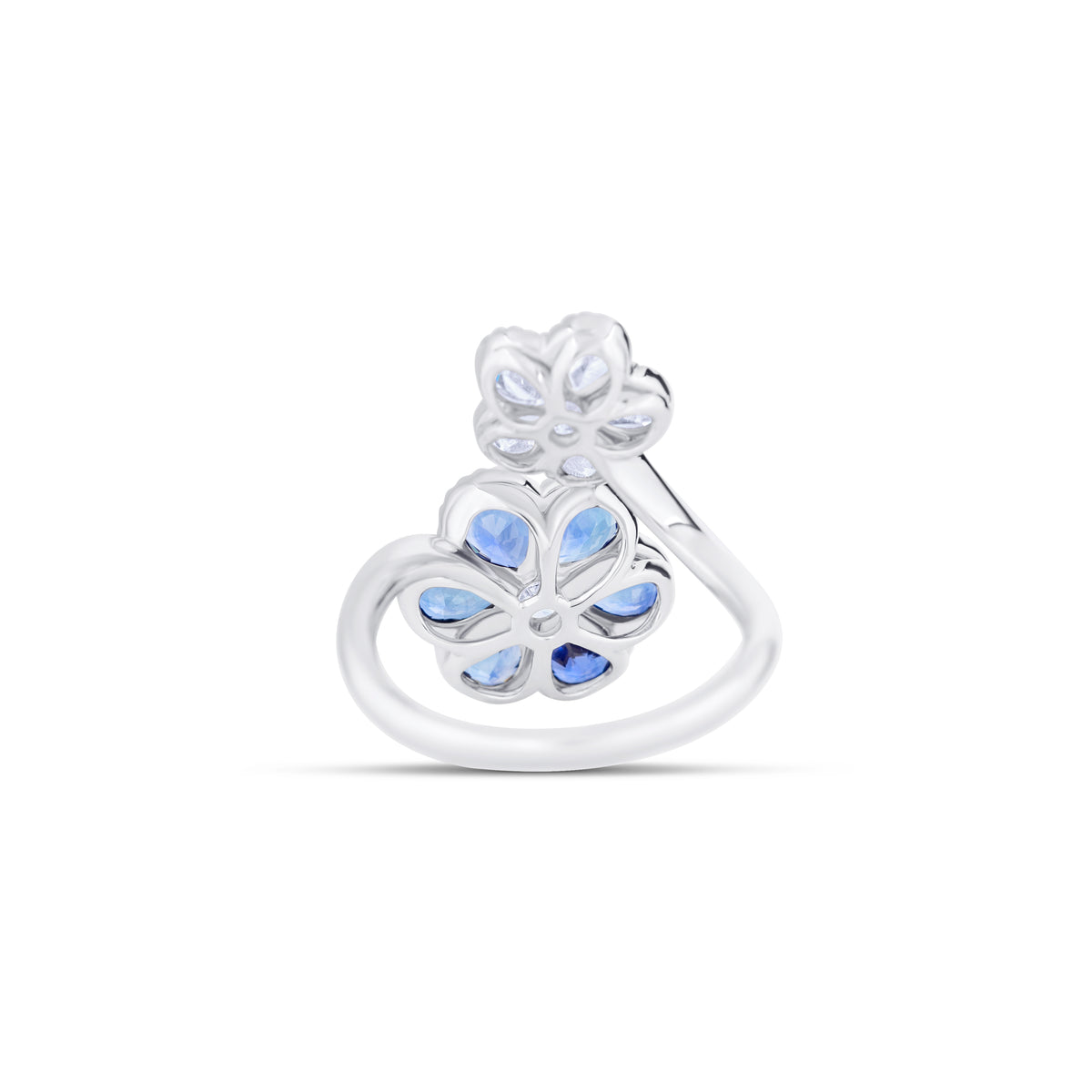 18k White Gold Sapphire and Pear Diamond Flower Bypass Ring