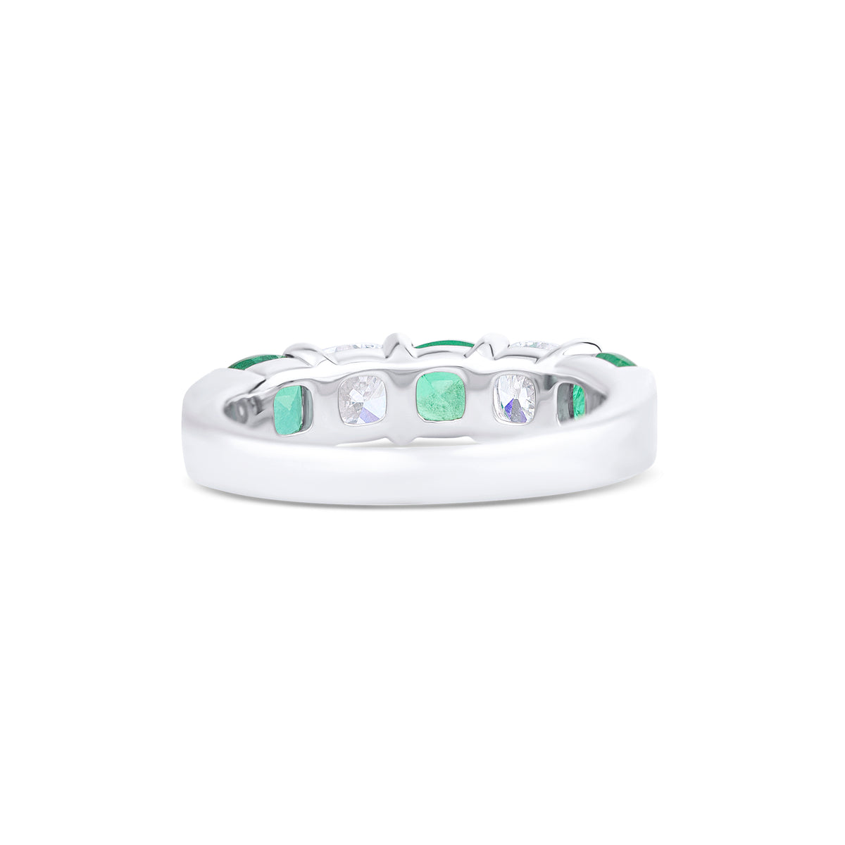 18k White Gold Cushion Emerald and Diamond Alternating Band