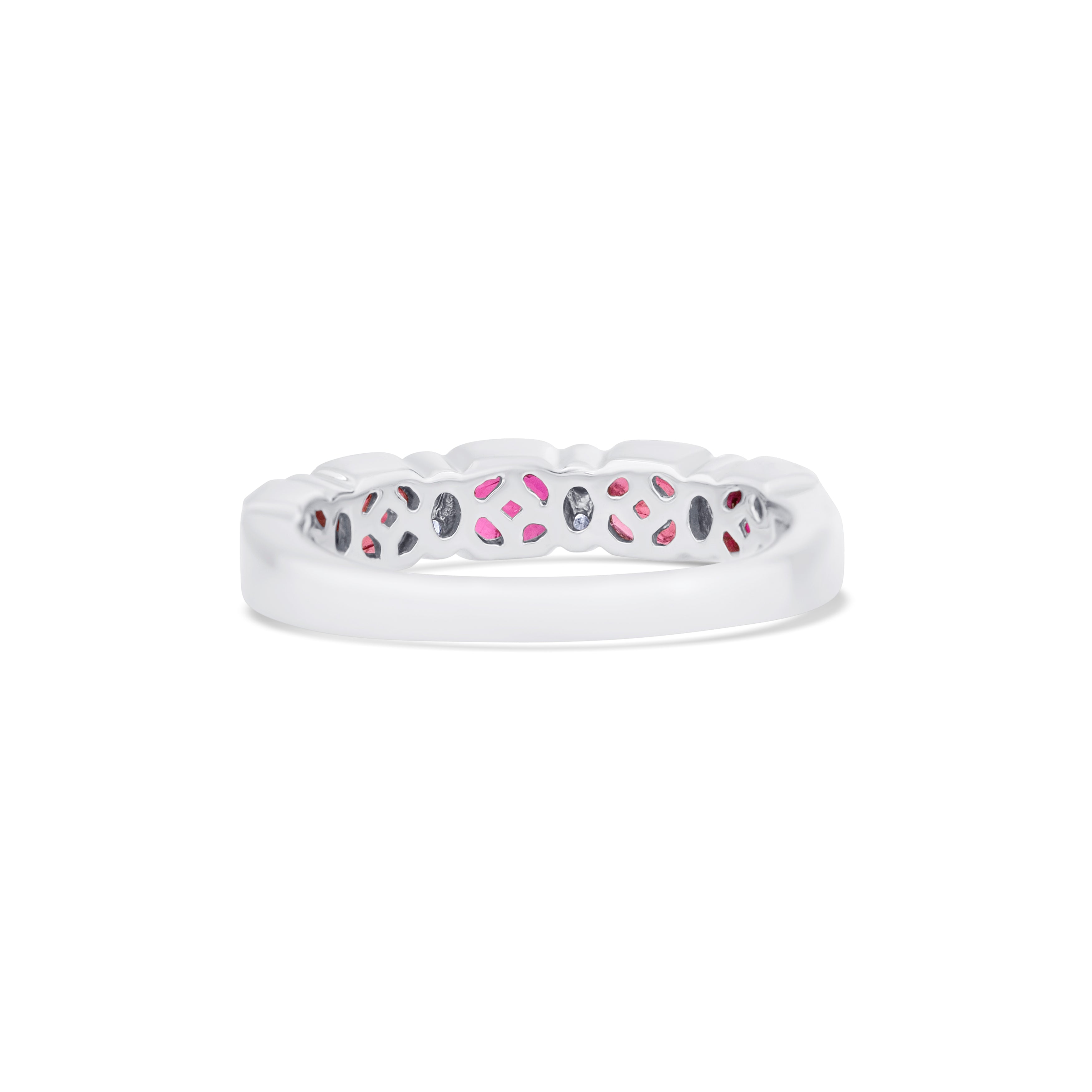 18K White Gold Oval Ruby and Multi Shape Diamond Wedding Band