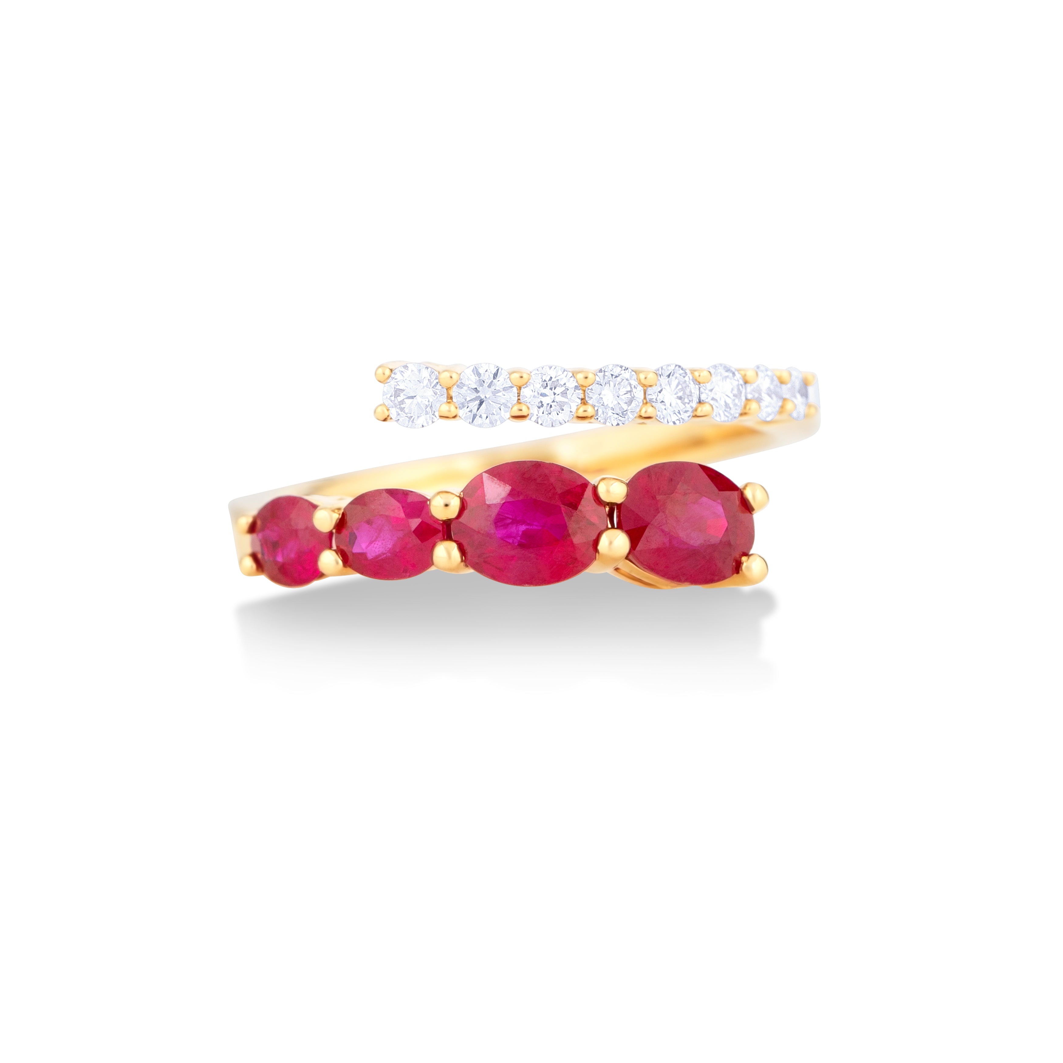 18K Yellow Gold Oval Ruby and Multi Shape Diamond Fashion Ring