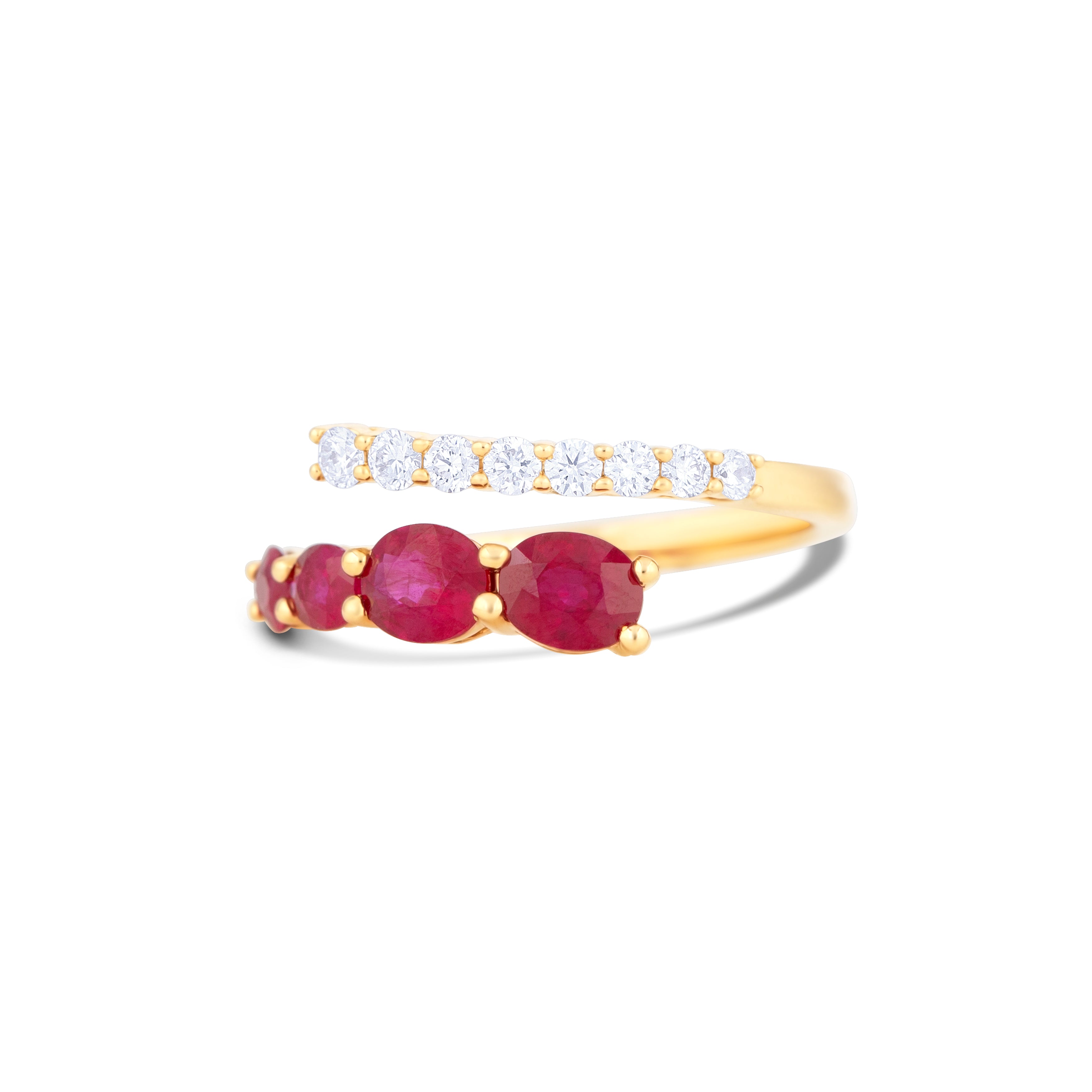 18K Yellow Gold Oval Ruby and Multi Shape Diamond Fashion Ring