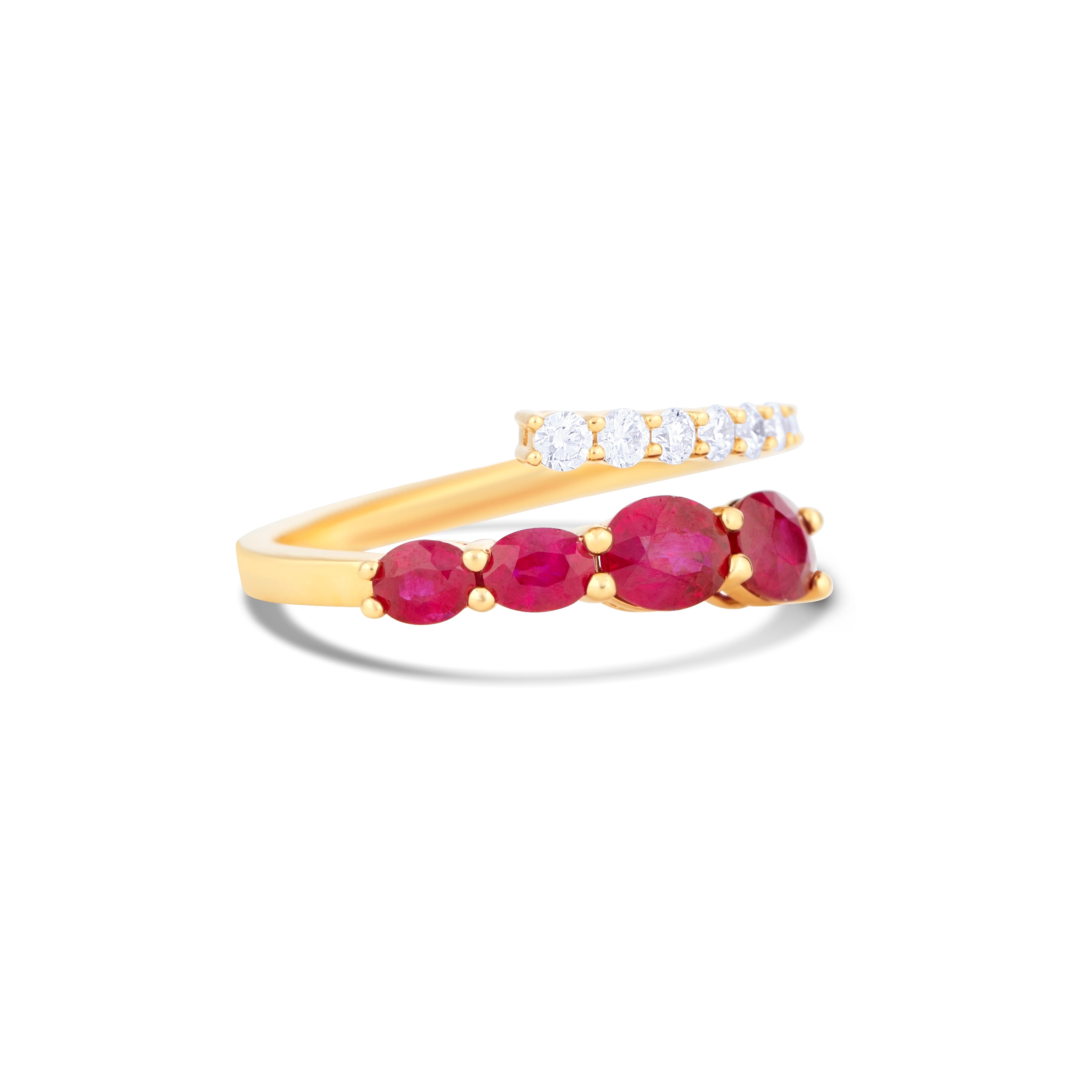 18K Yellow Gold Oval Ruby and Multi Shape Diamond Fashion Ring