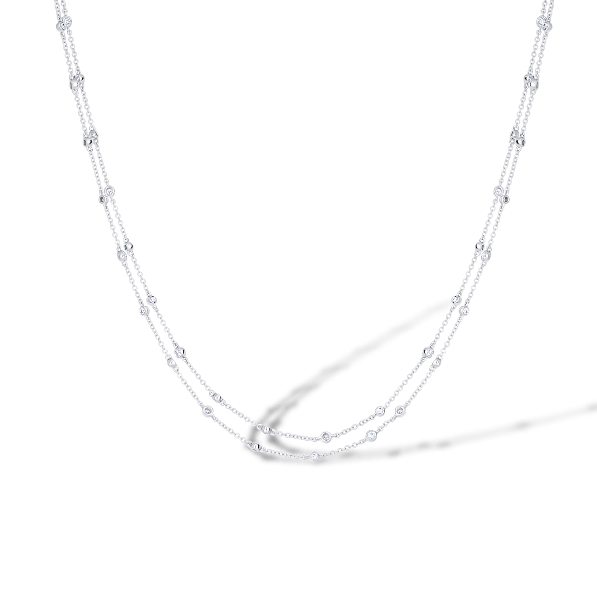 18k White Gold Diamond Bezel Set Double by the Yard Necklace