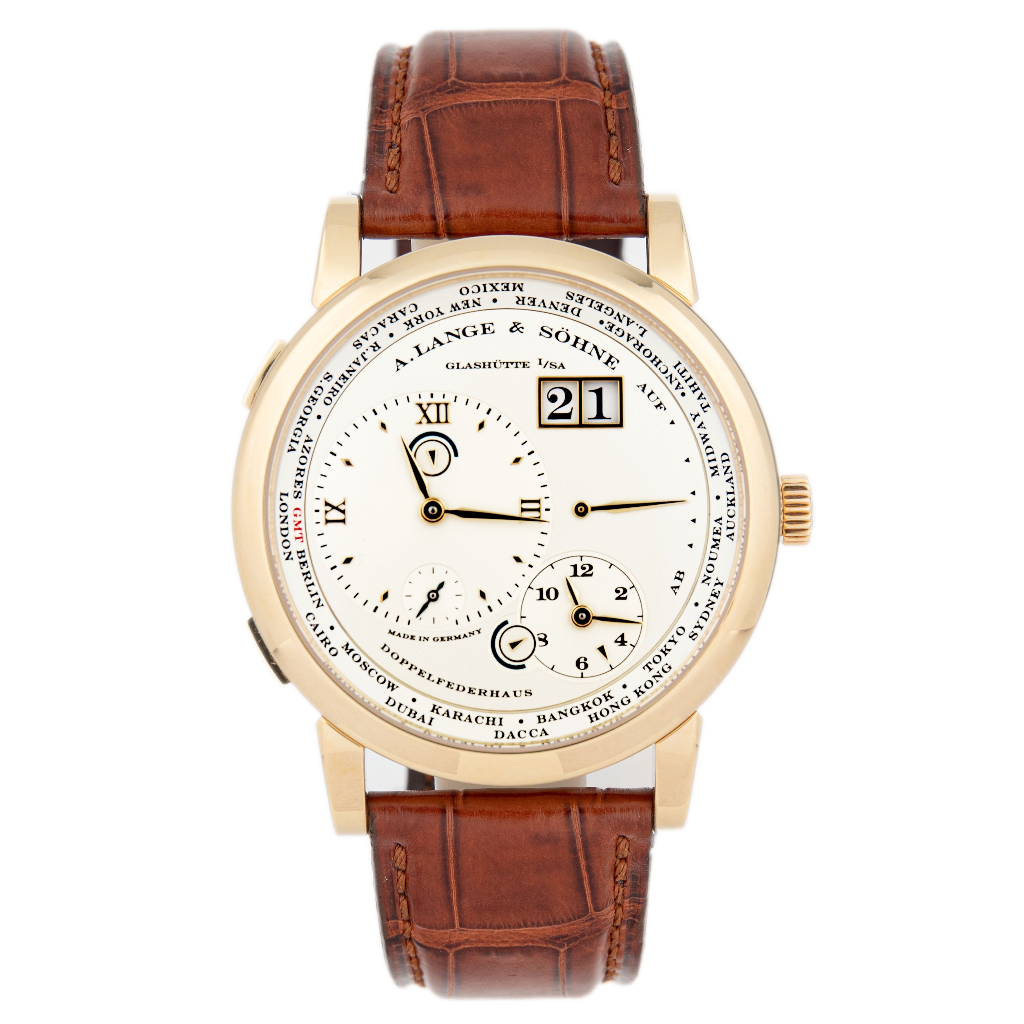 A. Lange & Sohne Lange 1 Timezone Yellow Gold Silver 41.9mm 116.021 Full Set