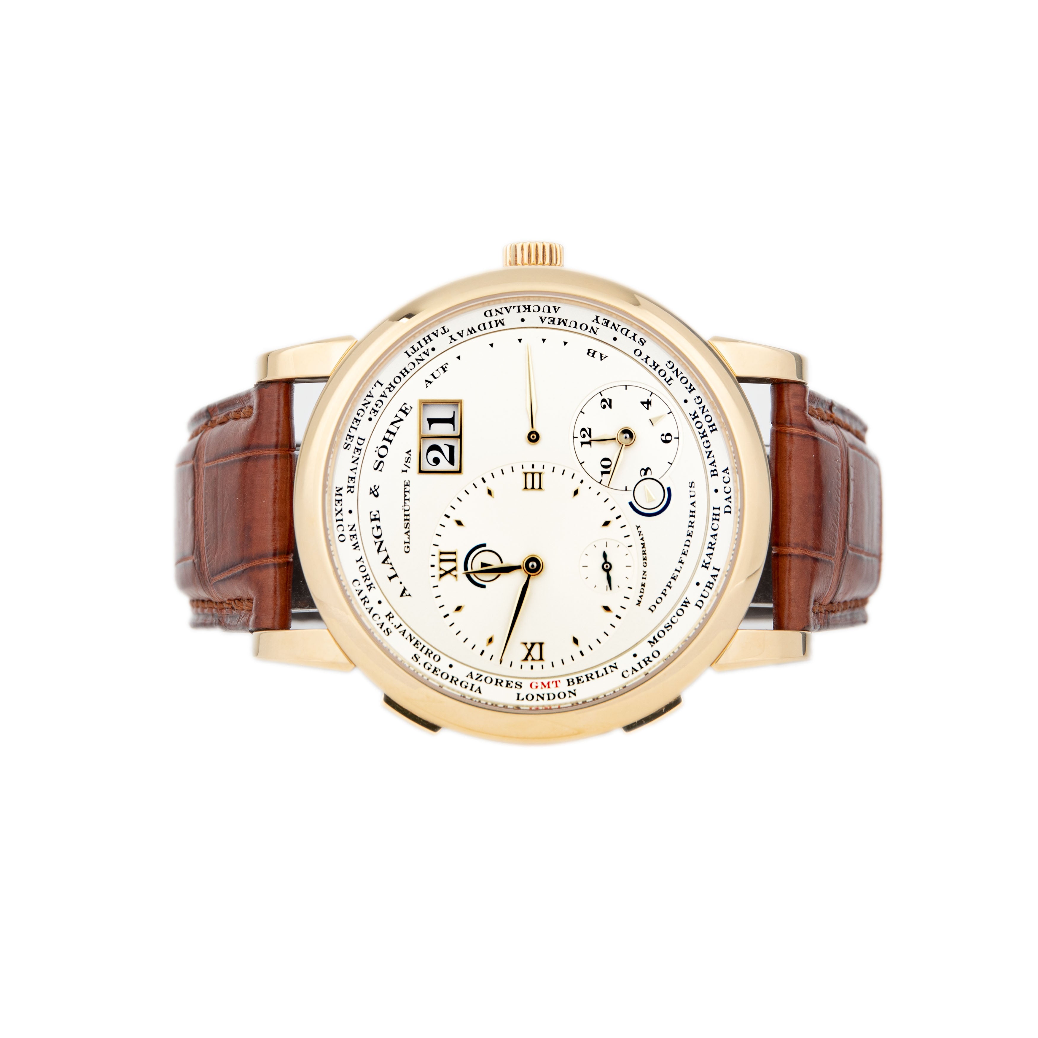 A. Lange & Sohne Lange 1 Timezone Yellow Gold Silver 41.9mm 116.021 Full Set