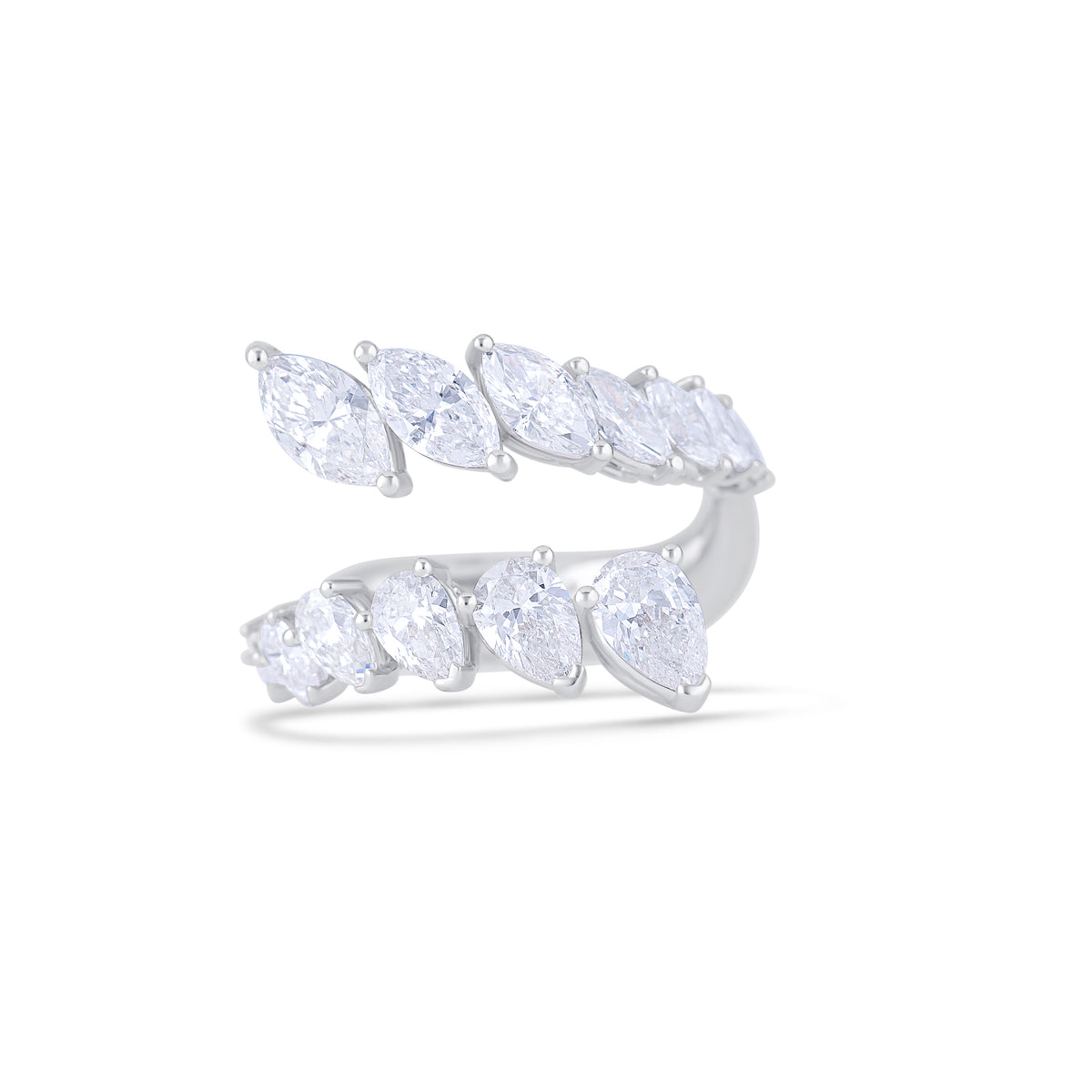 18k White Gold Pear and Marquise Diamond Bypass Ring