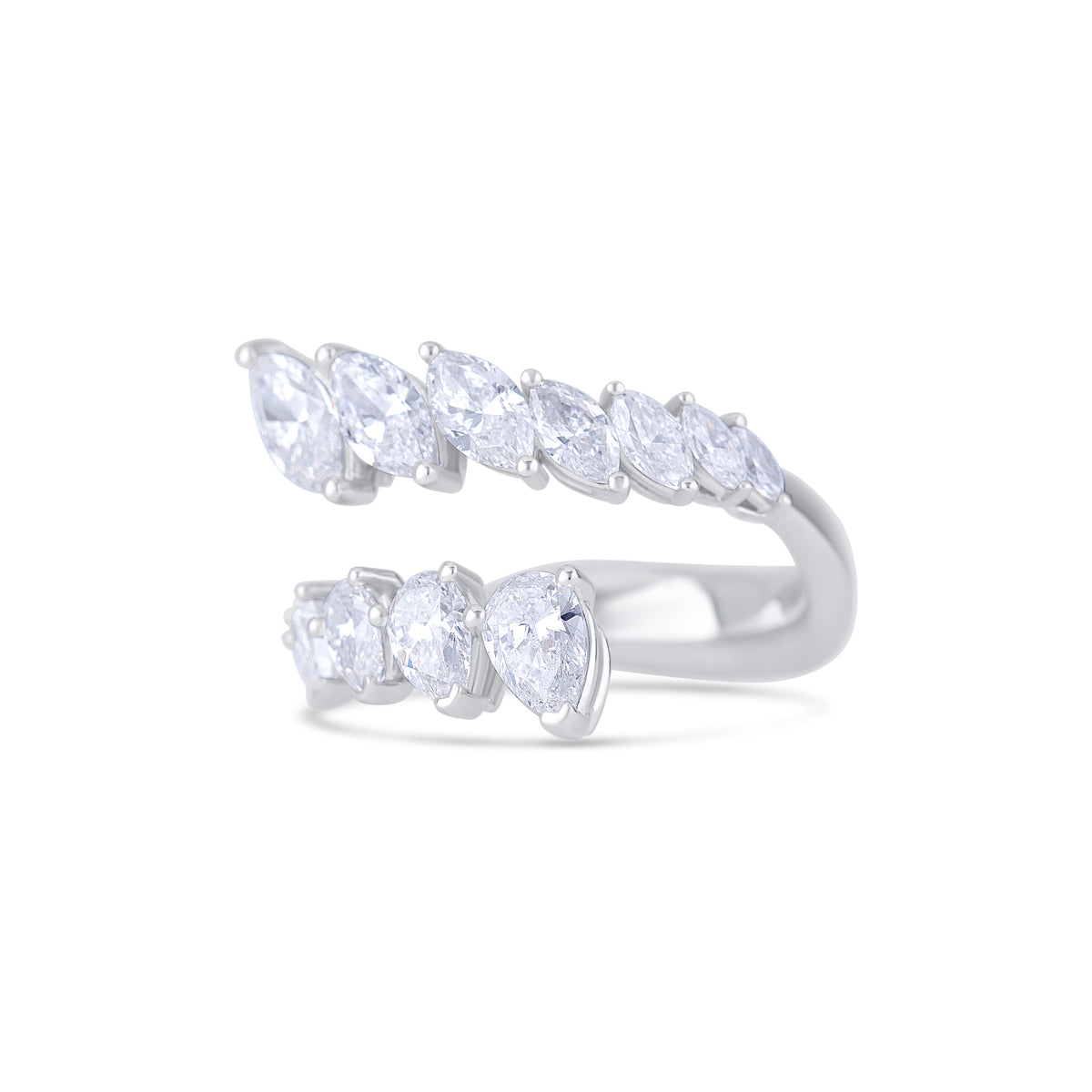 18k White Gold Pear and Marquise Diamond Bypass Ring