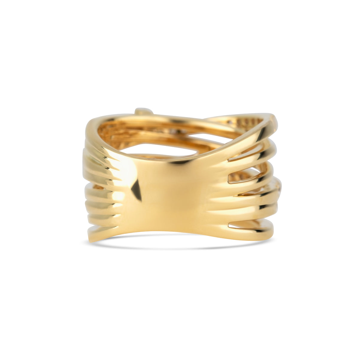18k Yellow Gold Round Diamond Pavé Multi-Row Crossover Ring