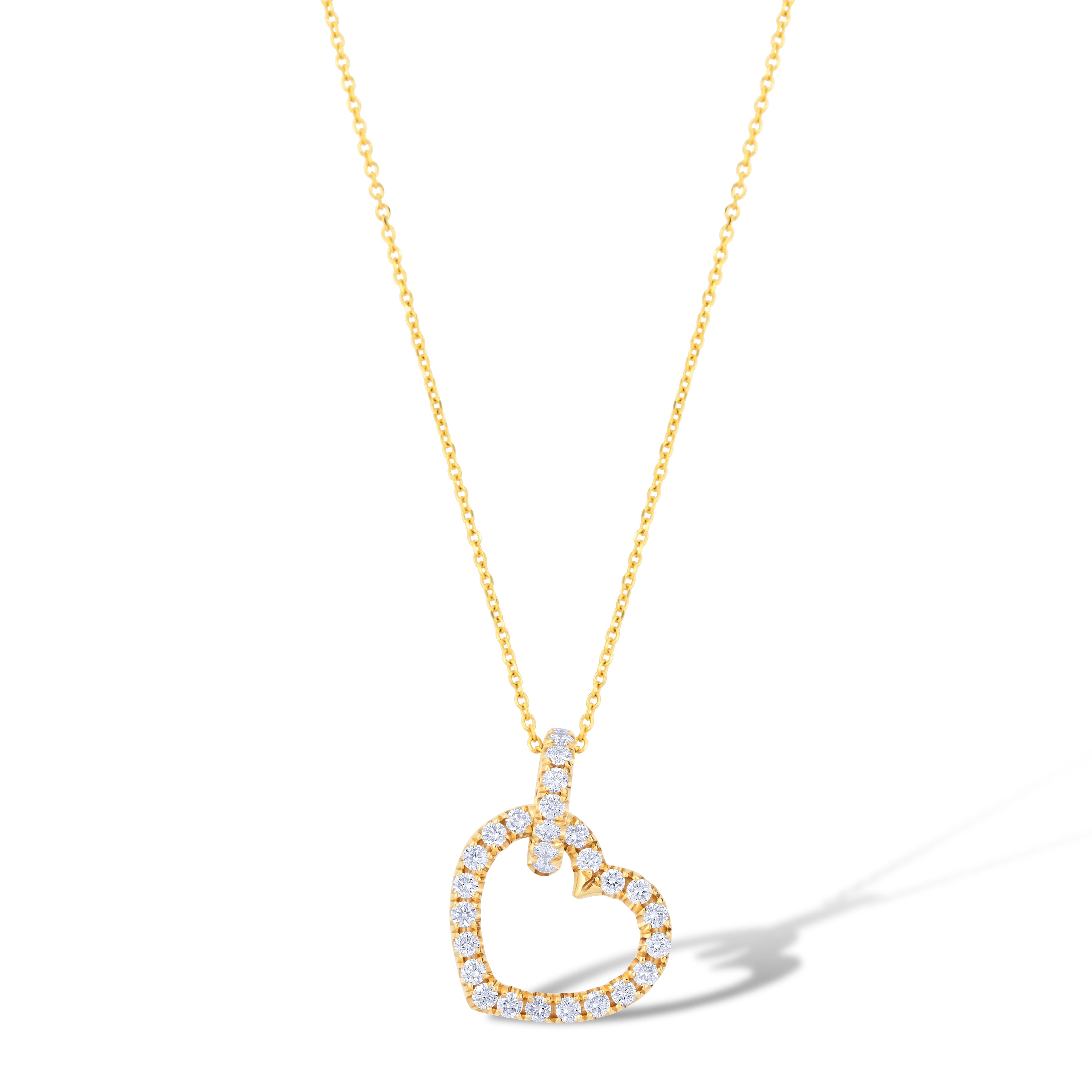 14K Yellow Gold Multi Shape Diamond Heart Pendant Necklace