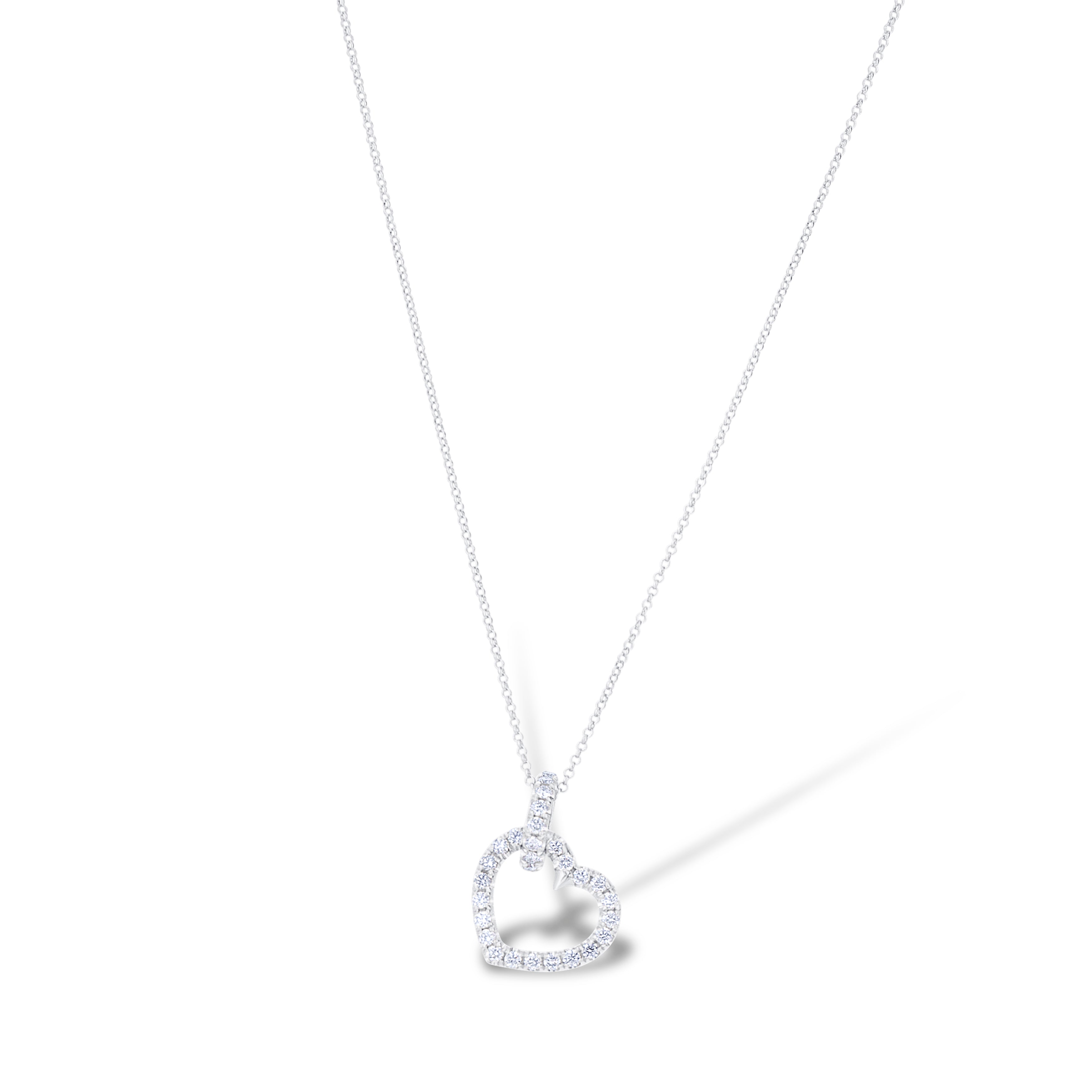 14K White Gold Multi Shape Diamond Heart Pendant Necklace